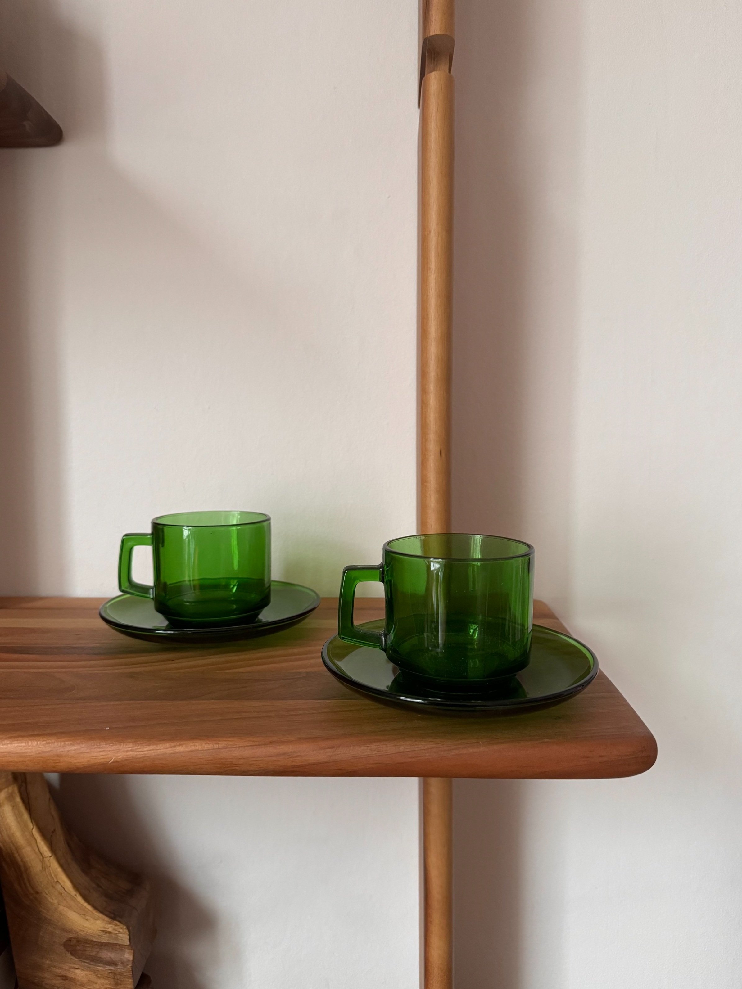 Vintage French 1970s Duralex Emerald Green Coffee Cup and Saucer