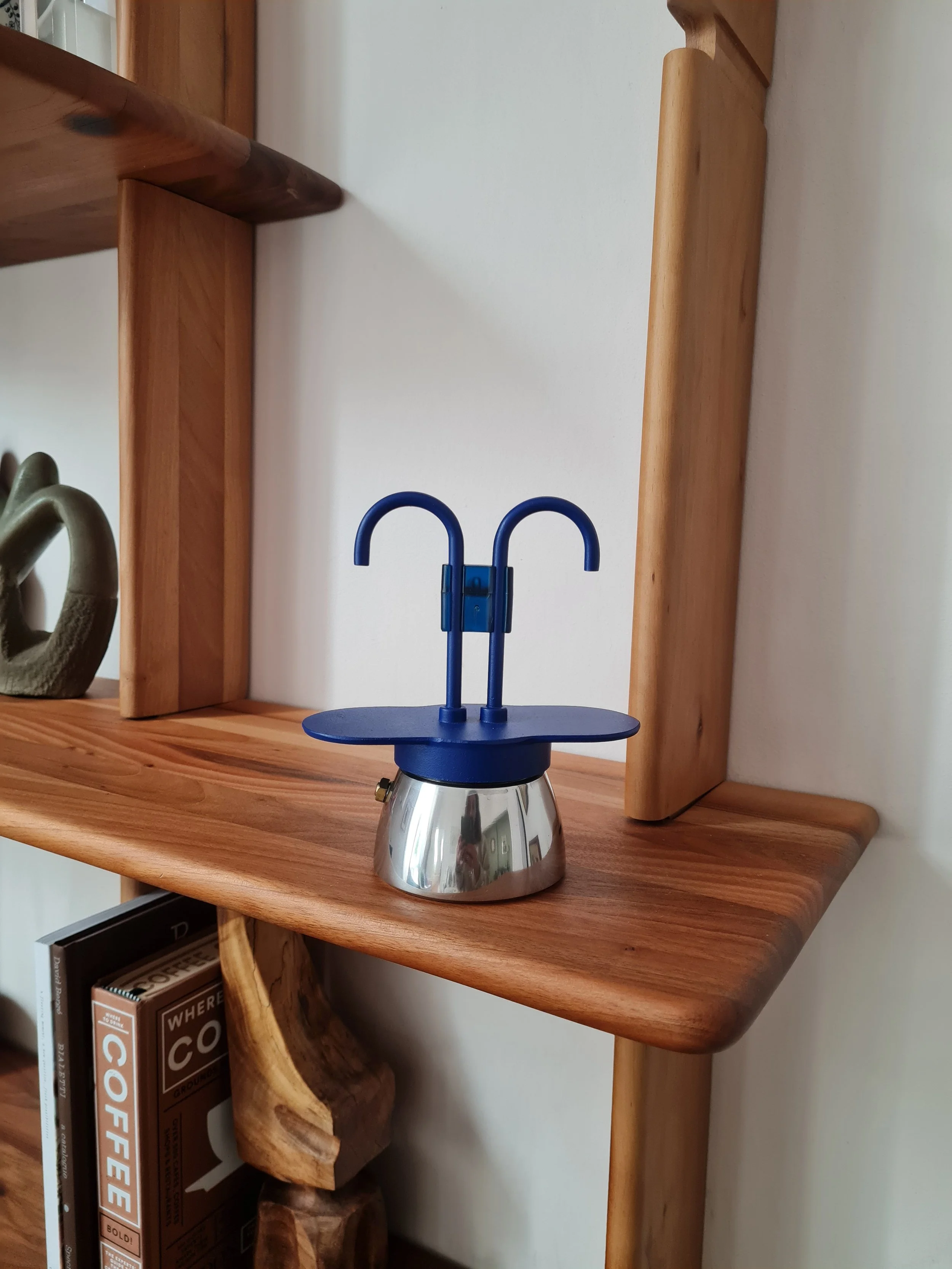 Vintage Italian Double Moka Espresso Pot in Dark Blue