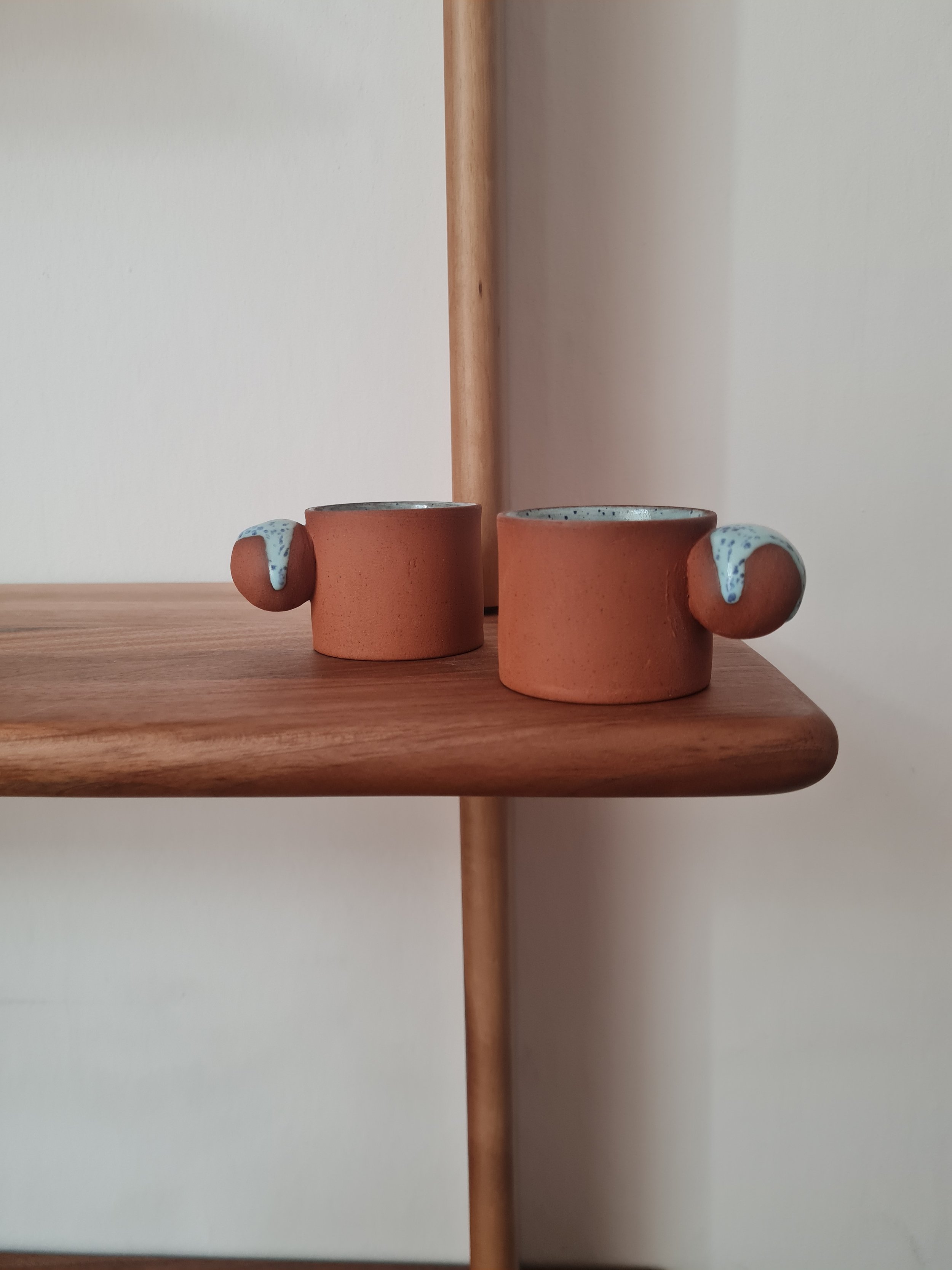 Handmade Terracotta and Blue Espresso Cups