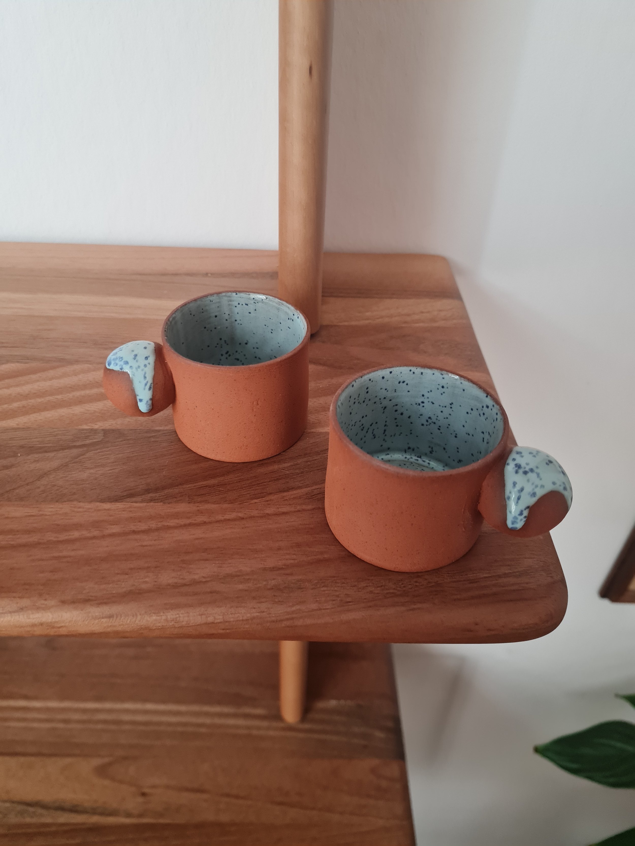 Handmade Terracotta and Blue Espresso Cups