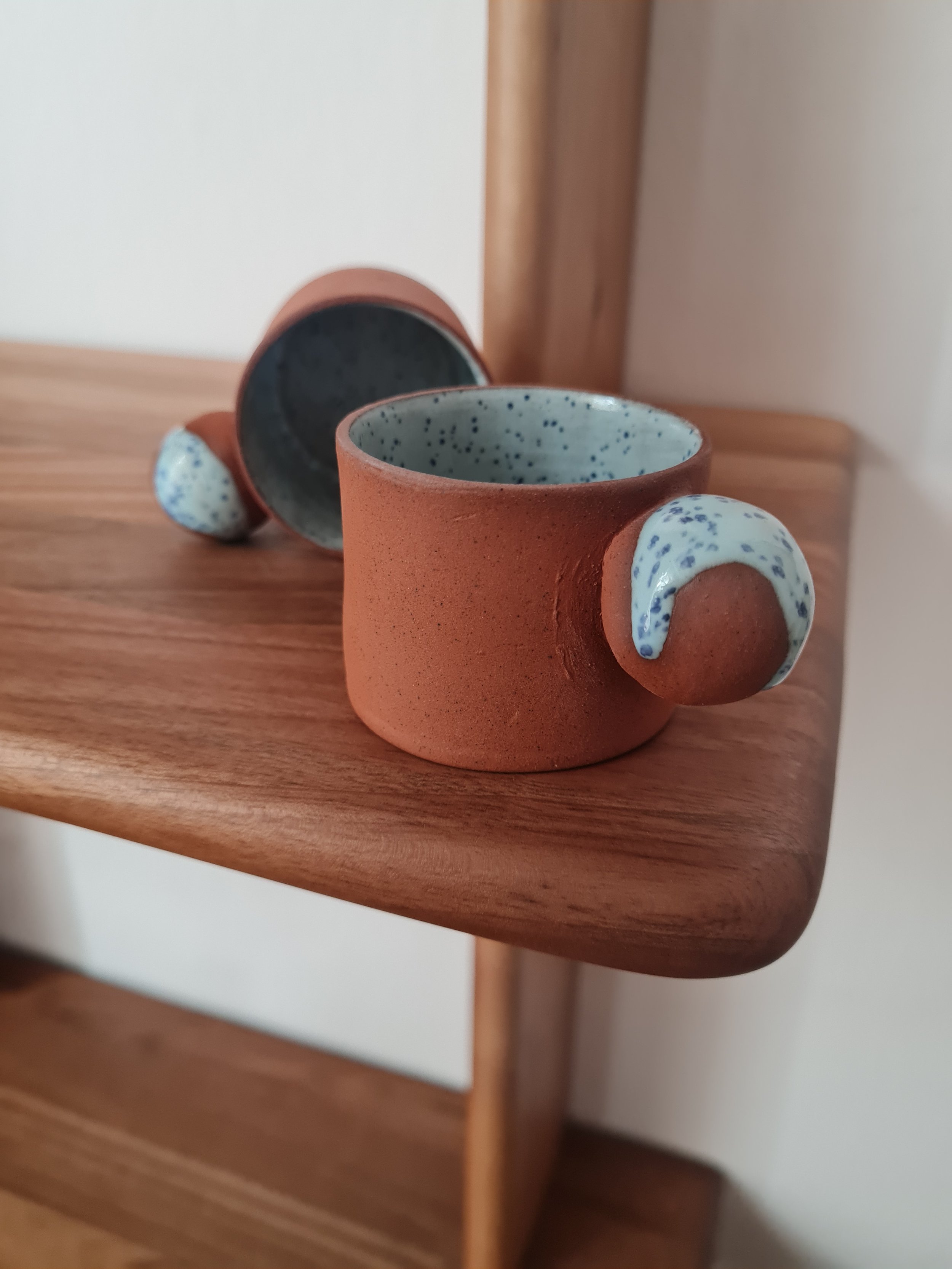 Handmade Terracotta and Blue Espresso Cups