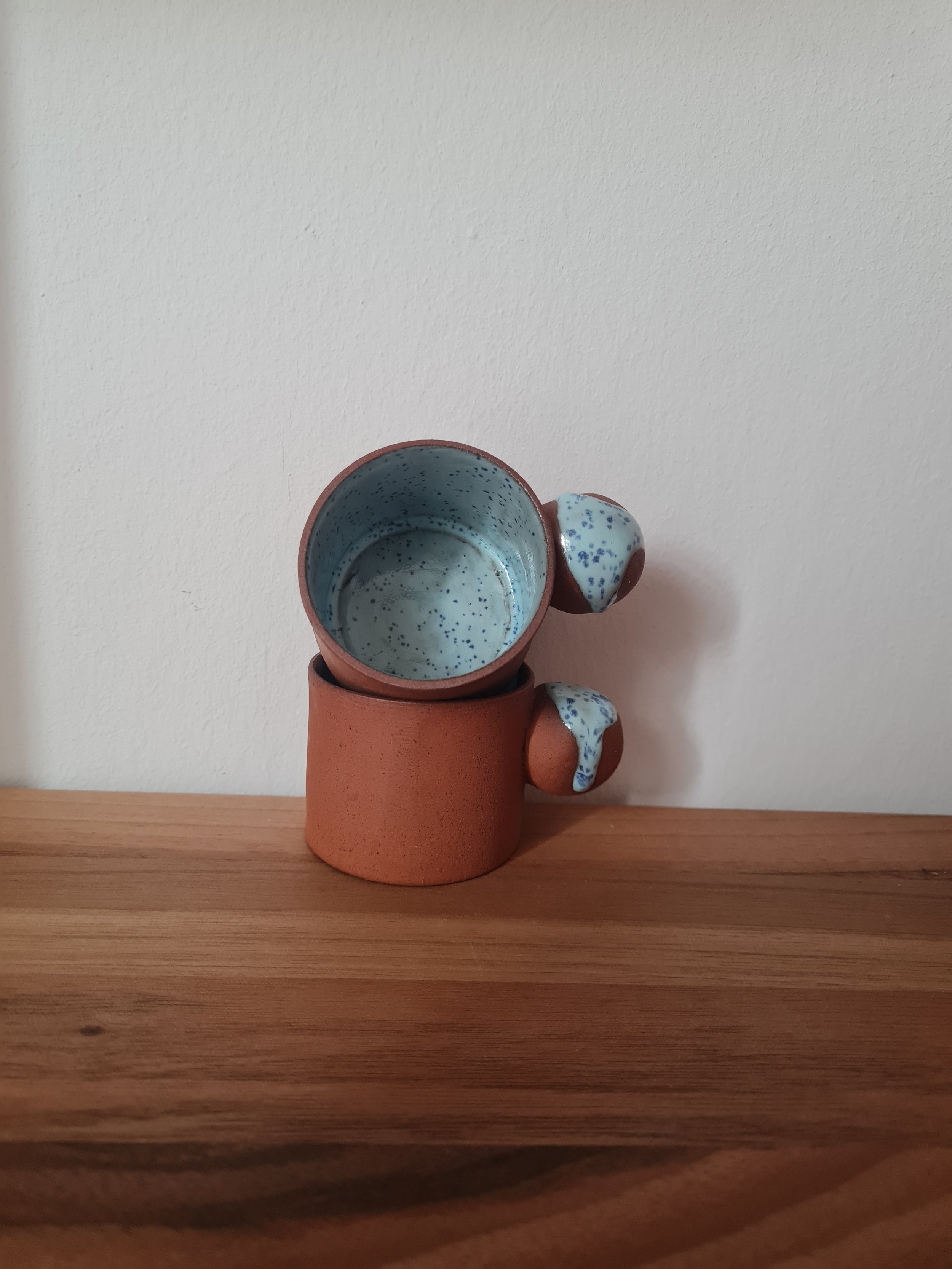 Handmade Terracotta and Blue Espresso Cups