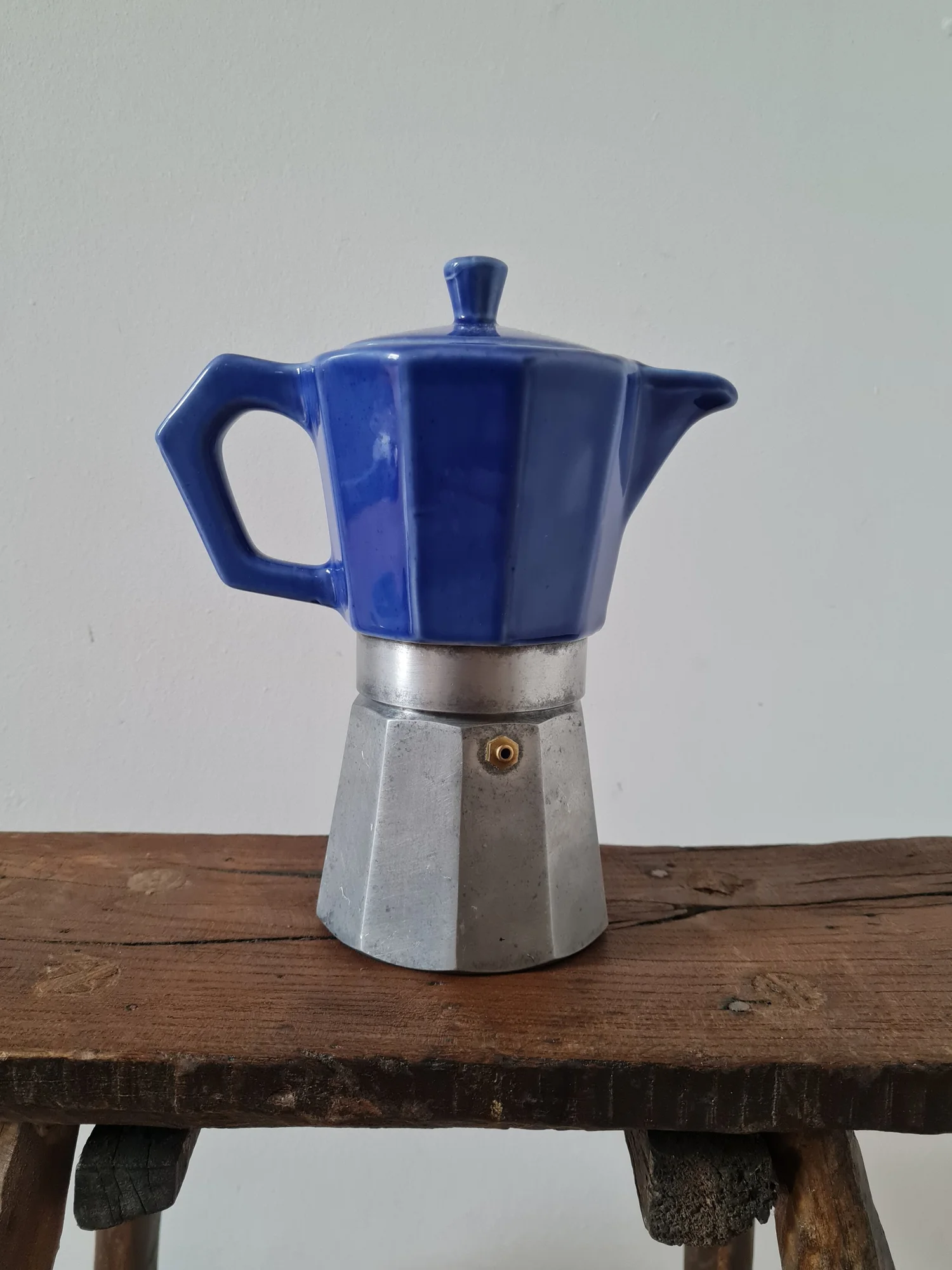 Vintage 1970s Blue Ceramic Moka Pot — my moka home