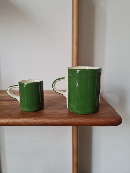 Pair of Vintage Studio Pottery Mugs Large Espresso Cups Eclectic