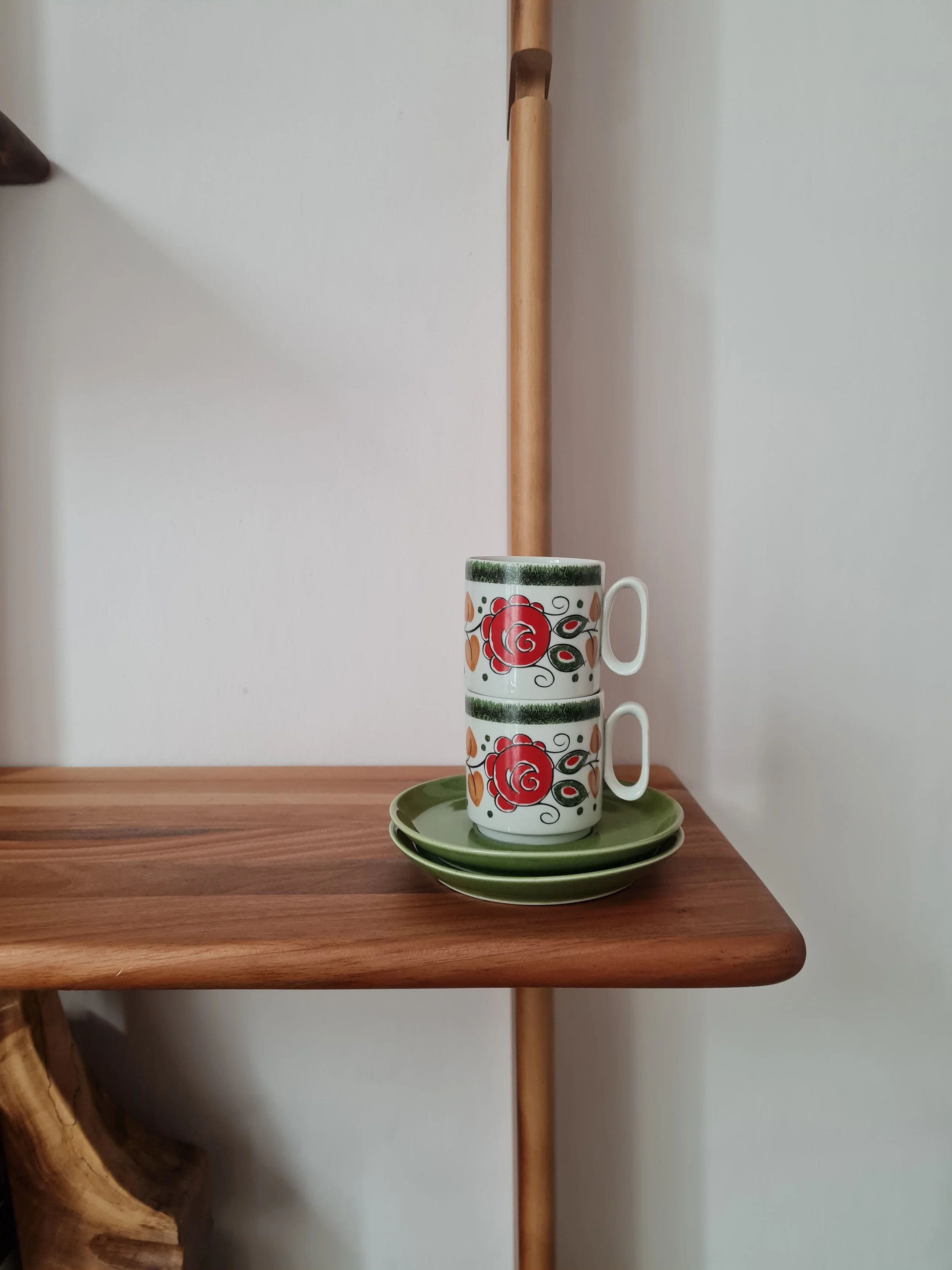 Vintage Green & Red Floral Tognana Espresso Cup & Saucer