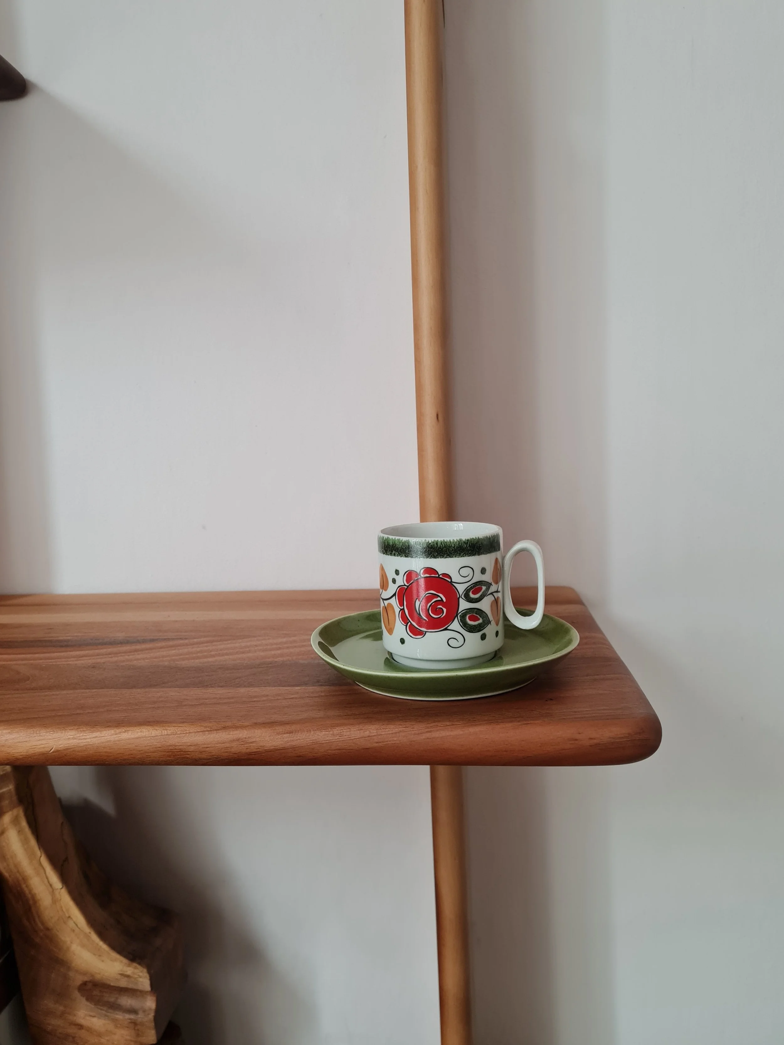 Vintage Green & Red Floral Tognana Espresso Cup & Saucer