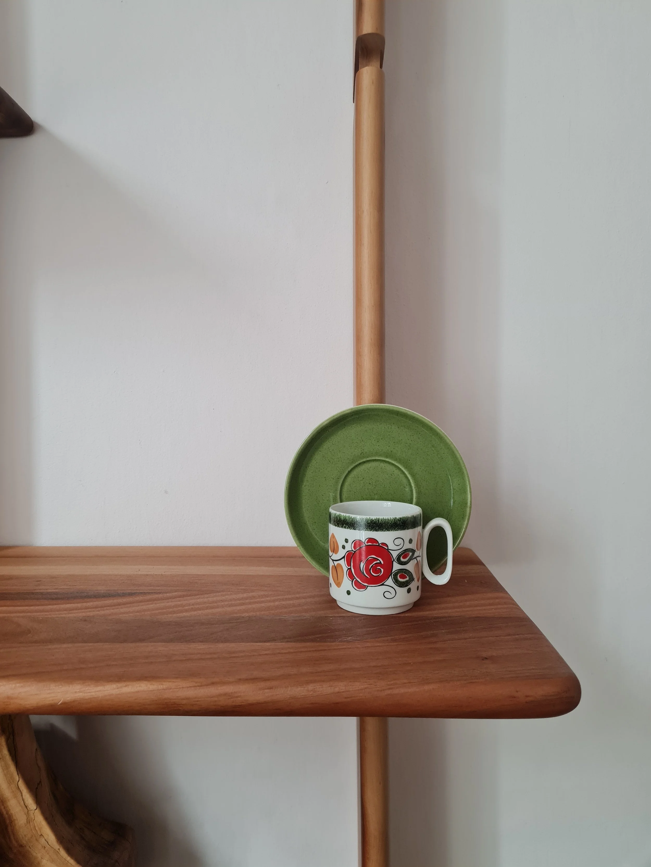 Vintage Green & Red Floral Tognana Espresso Cup & Saucer