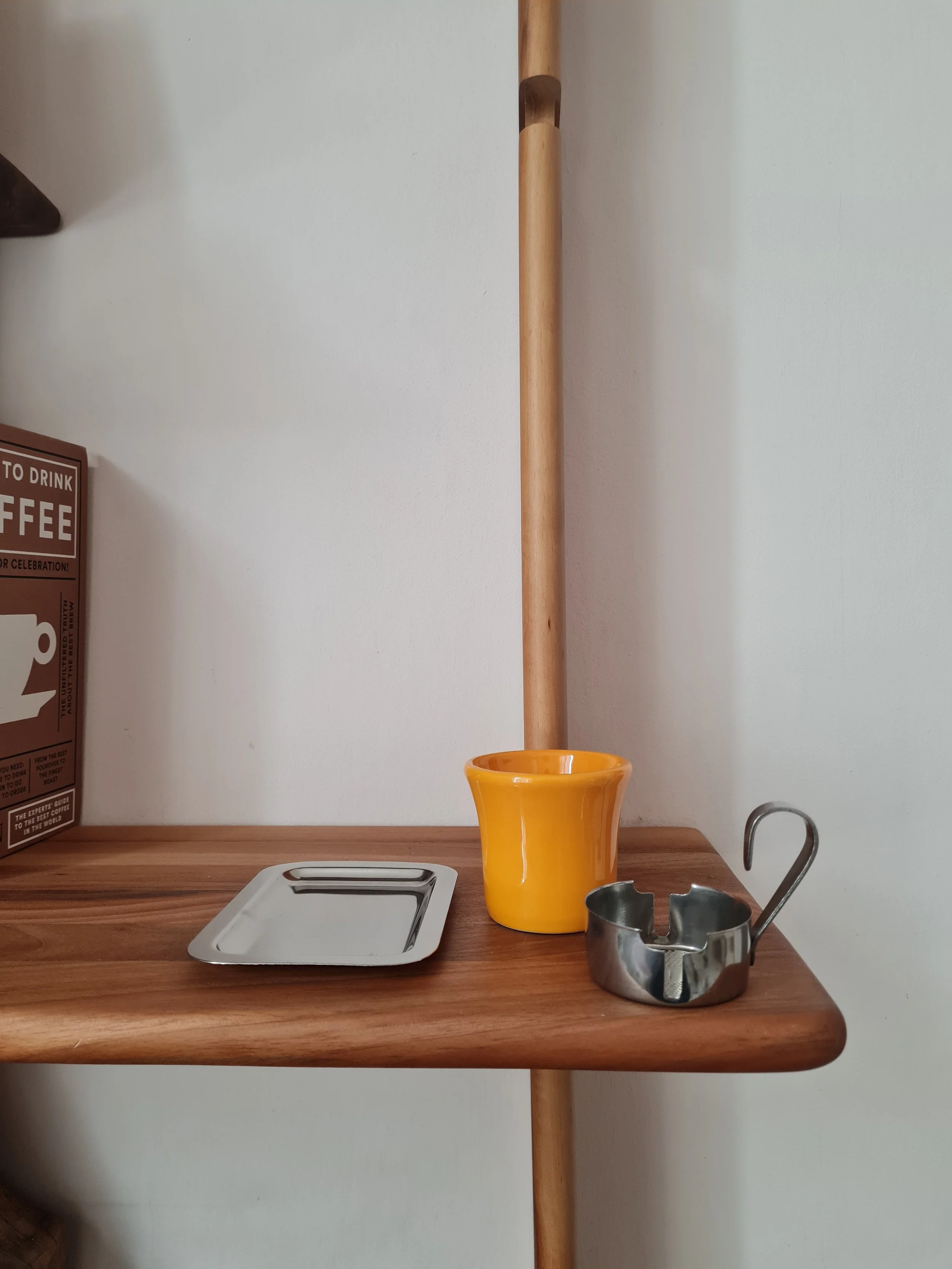 Vintage Italian Stainless Steel Yellow Ceramic Espresso Cup Set