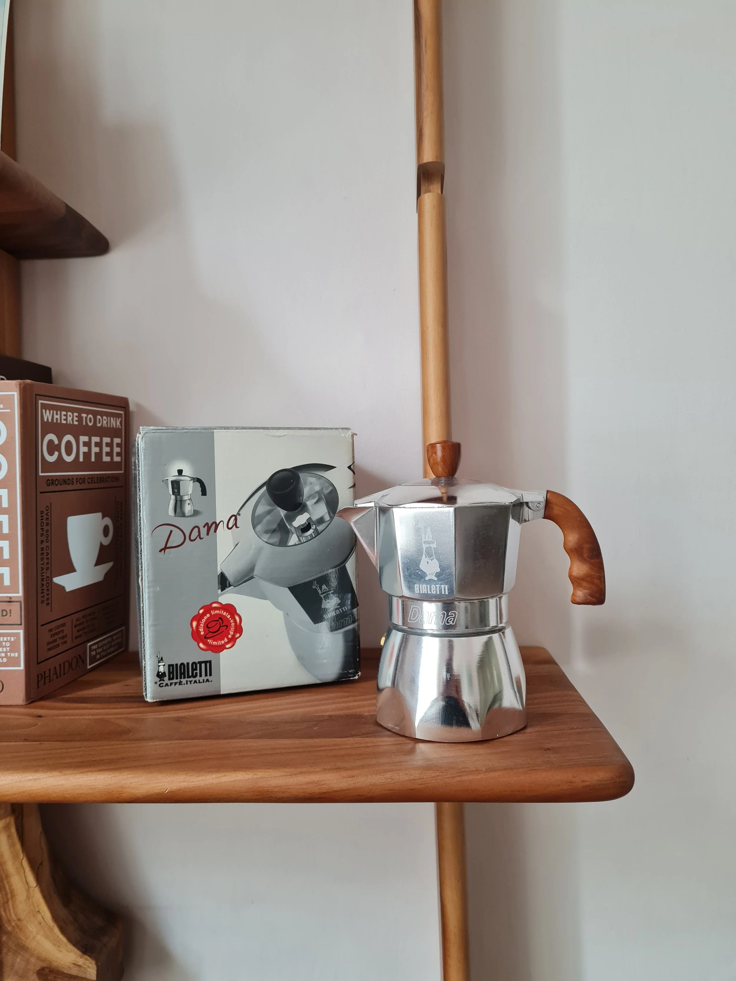 Rare Bialetti 'Dama' Moka Pot Wooden Handle - 3 Cup