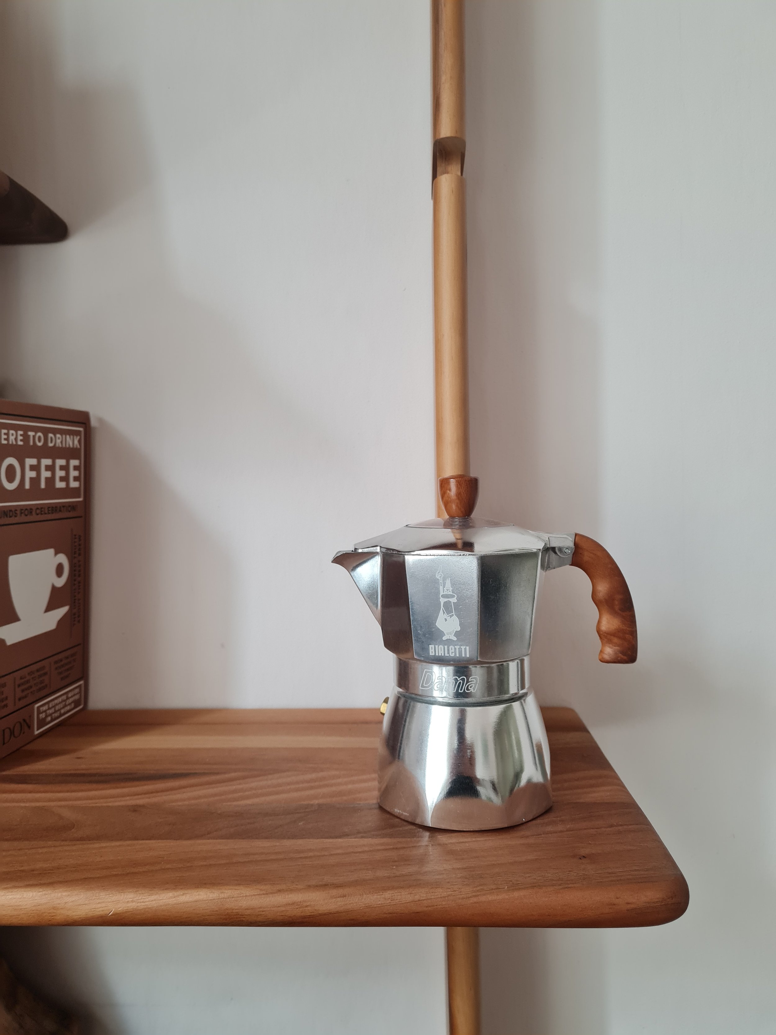 Rare Bialetti 'Dama' Moka Pot Wooden Handle - 3 Cup