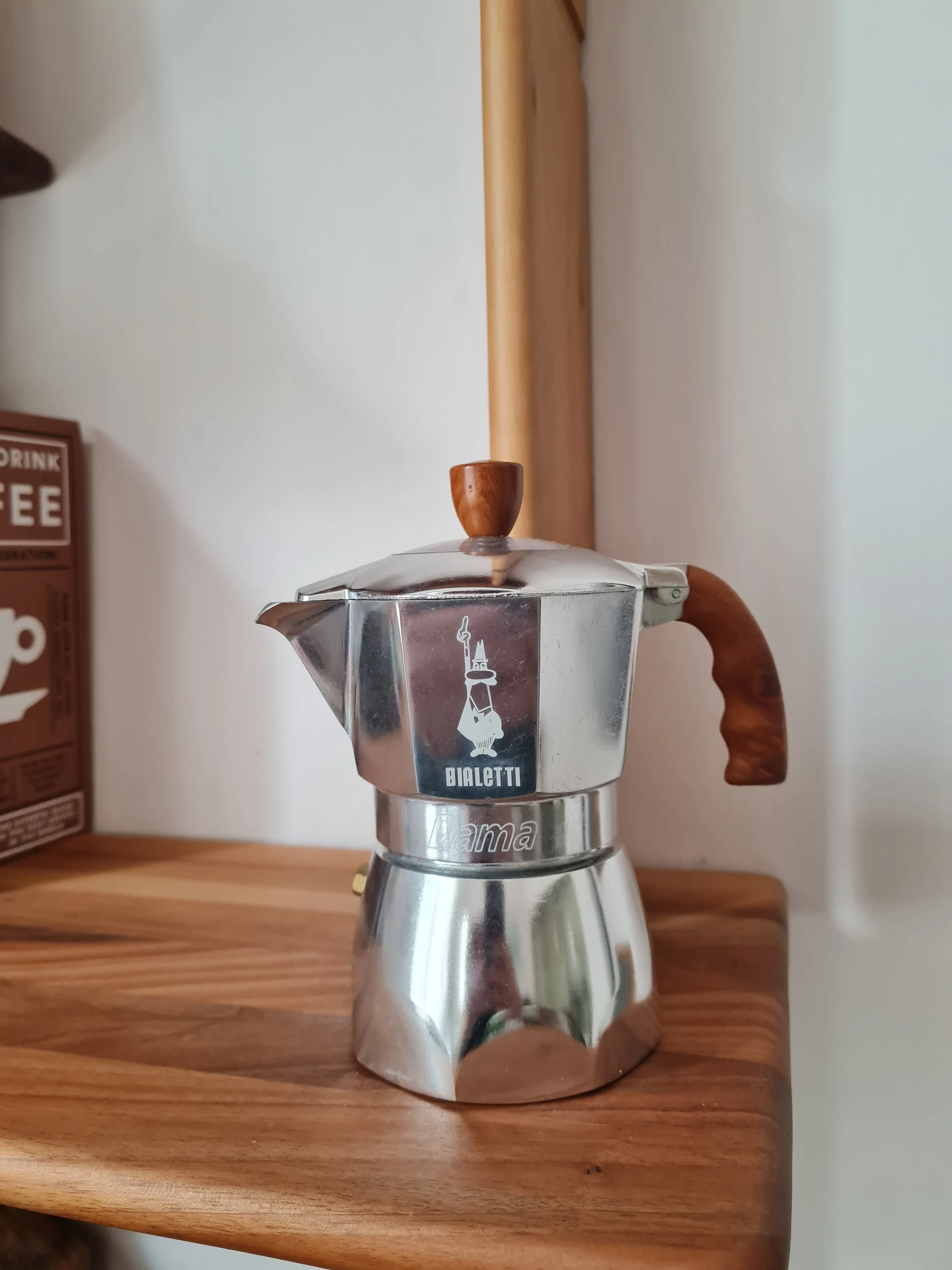 Rare Bialetti 'Dama' Moka Pot Wooden Handle - 3 Cup