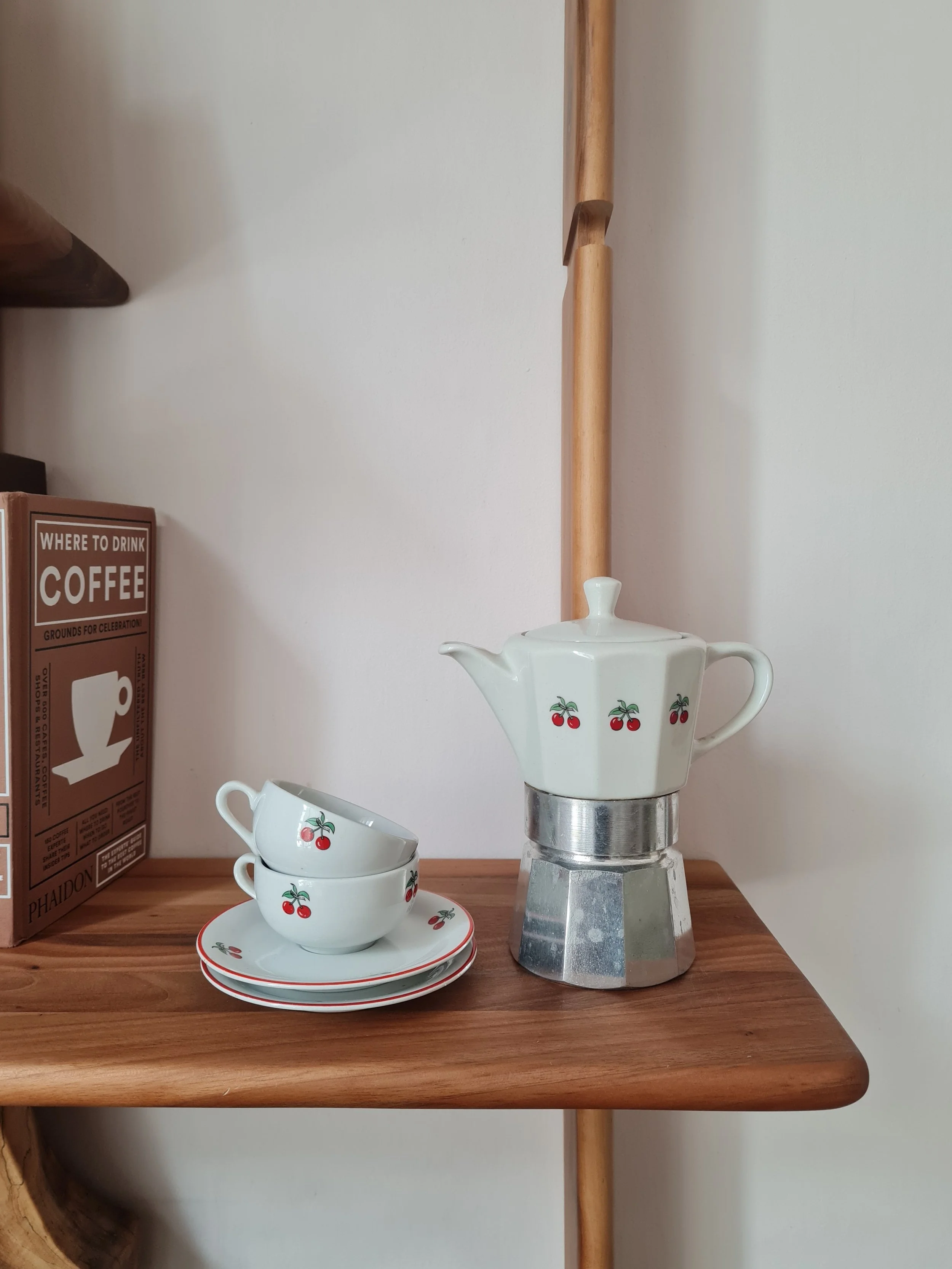 Rare 1970s Italian Vintage Ceramic Cherry Moka Pot Set