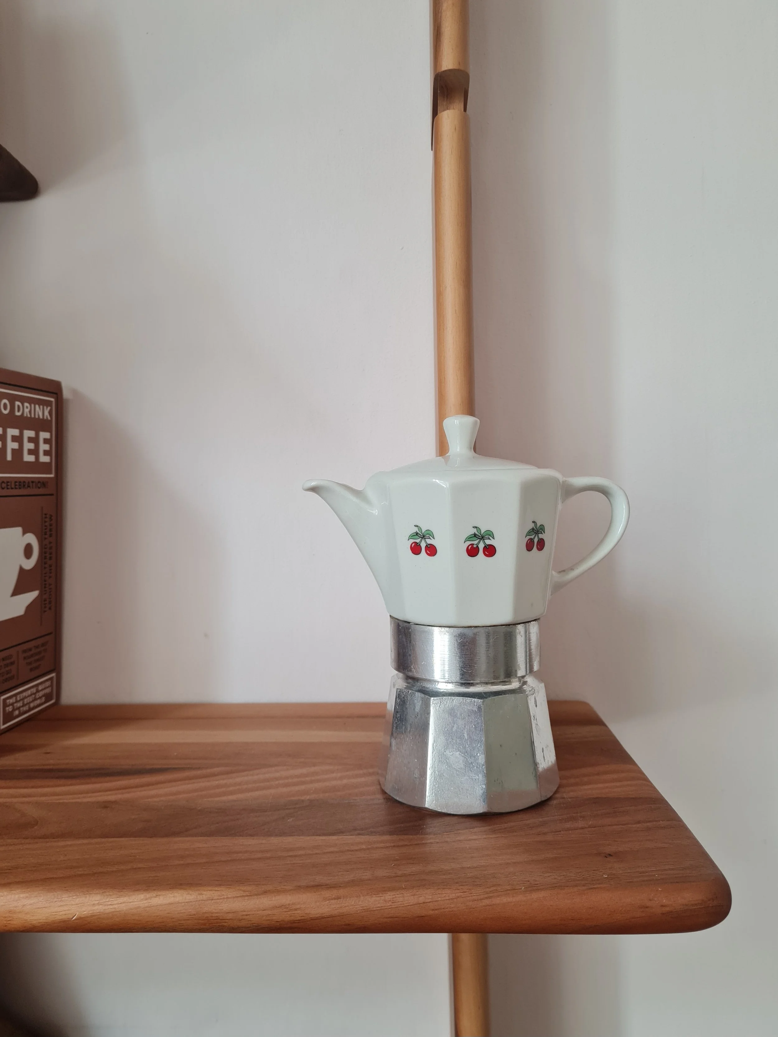 Rare 1970s Italian Vintage Ceramic Cherry Moka Pot Set
