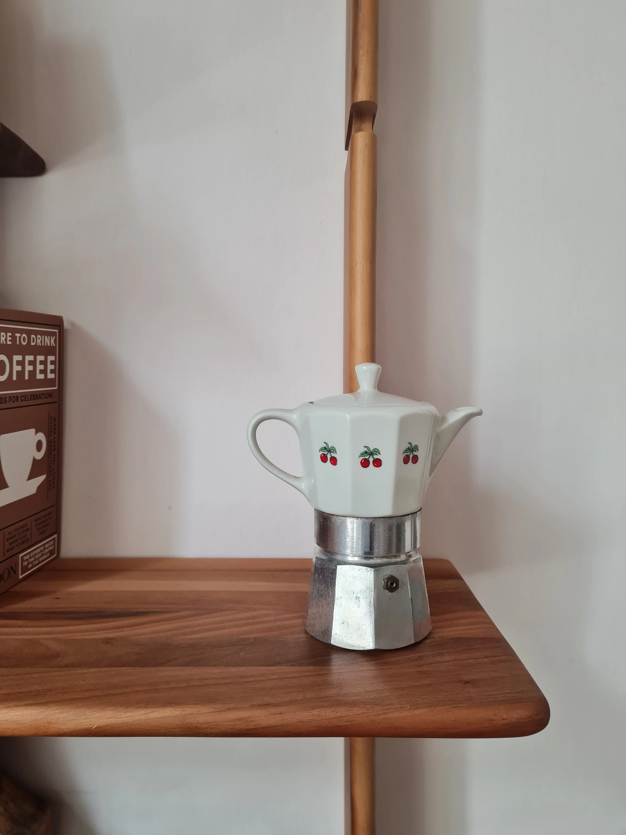 Rare 1970s Italian Vintage Ceramic Cherry Moka Pot Set