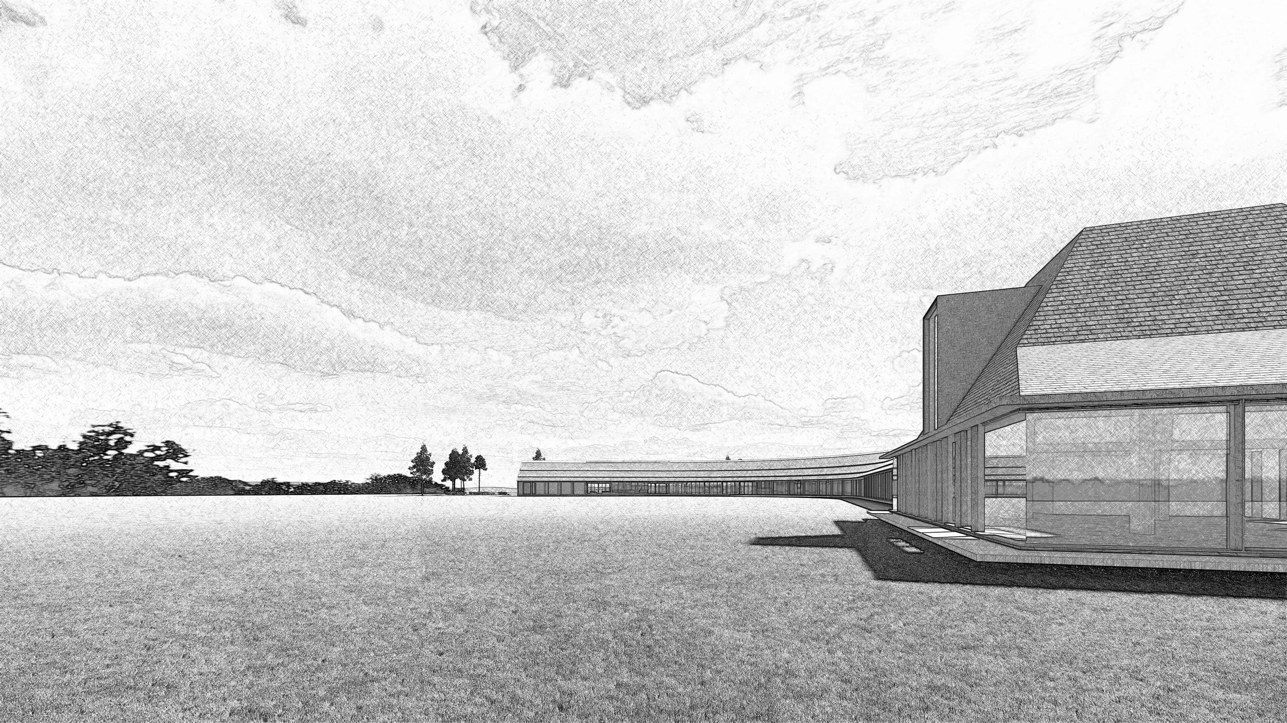 Architecture studio concept for the redevelopment and sustainable renovation of a hotel into a high-end woodland retreat.