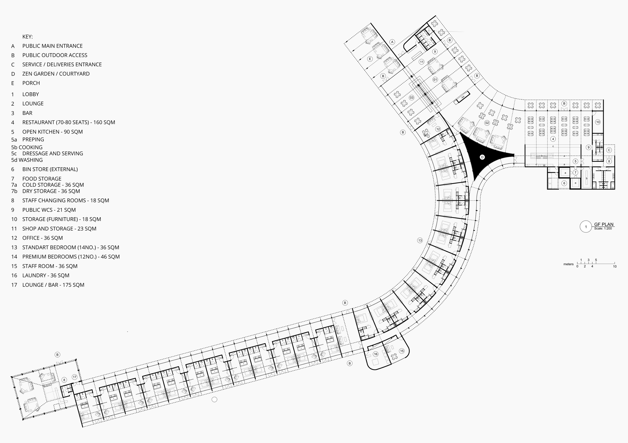 Landscape Architecture and Design - A design concept for reworking an existing hospitality structure into a sustainable forest retreat.