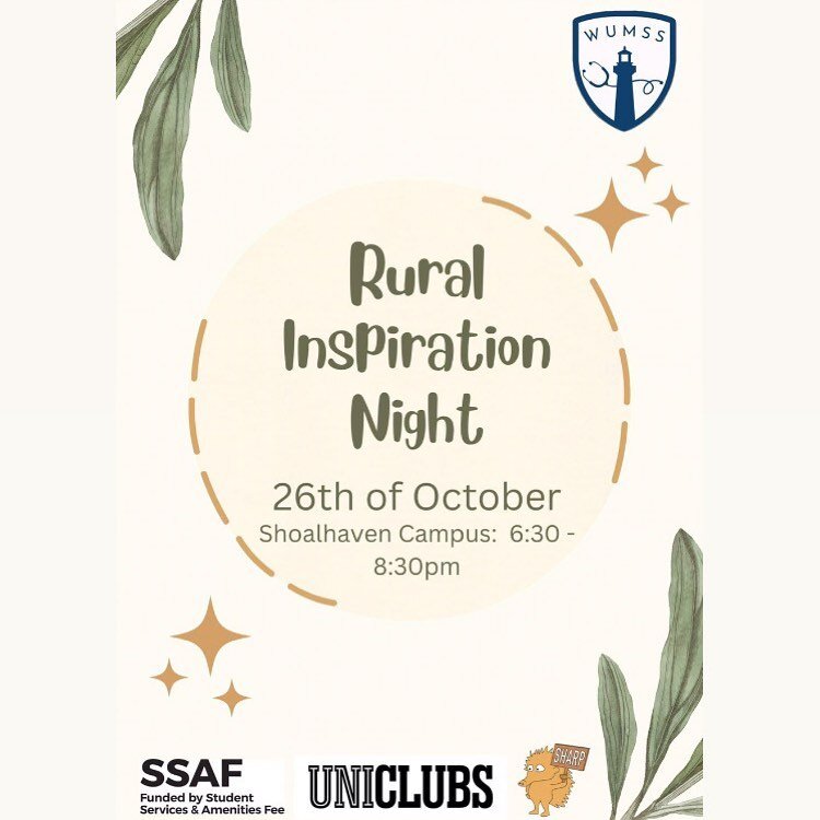 Rural Inspiration Night is coming next Wednesday on the 26th October from 6.30-8.30pm at Shoalhaven Campus! Sign up for free via the link in our bio.

Stay tuned to our stories for updates!