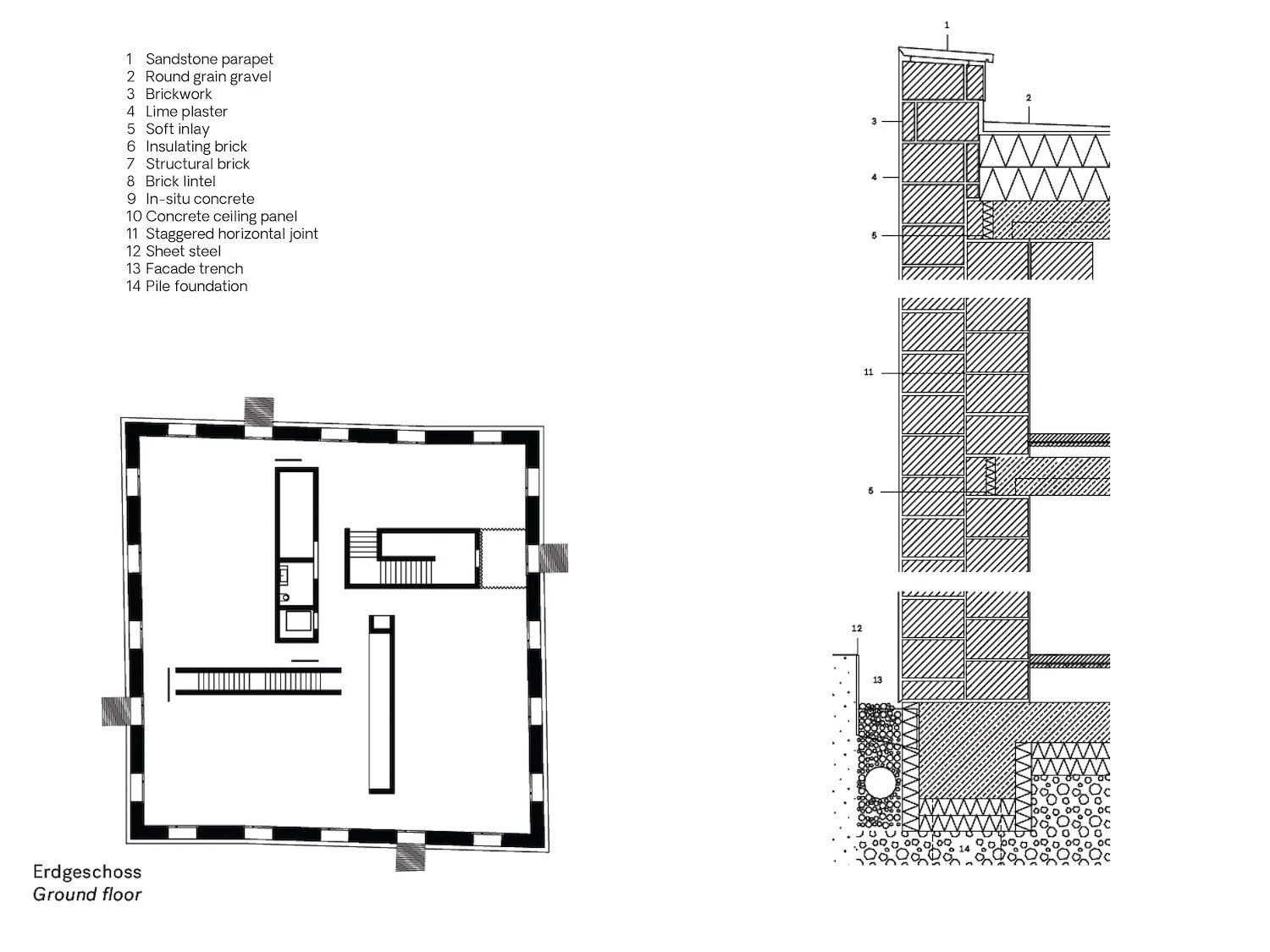 Architectural construction drawings plan and section