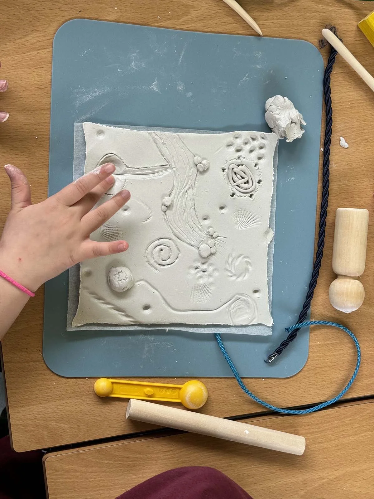 Creative engagement Creigiau Primary School children clay tiles earthscape playground Cardiff Situated Studio 2.jpg