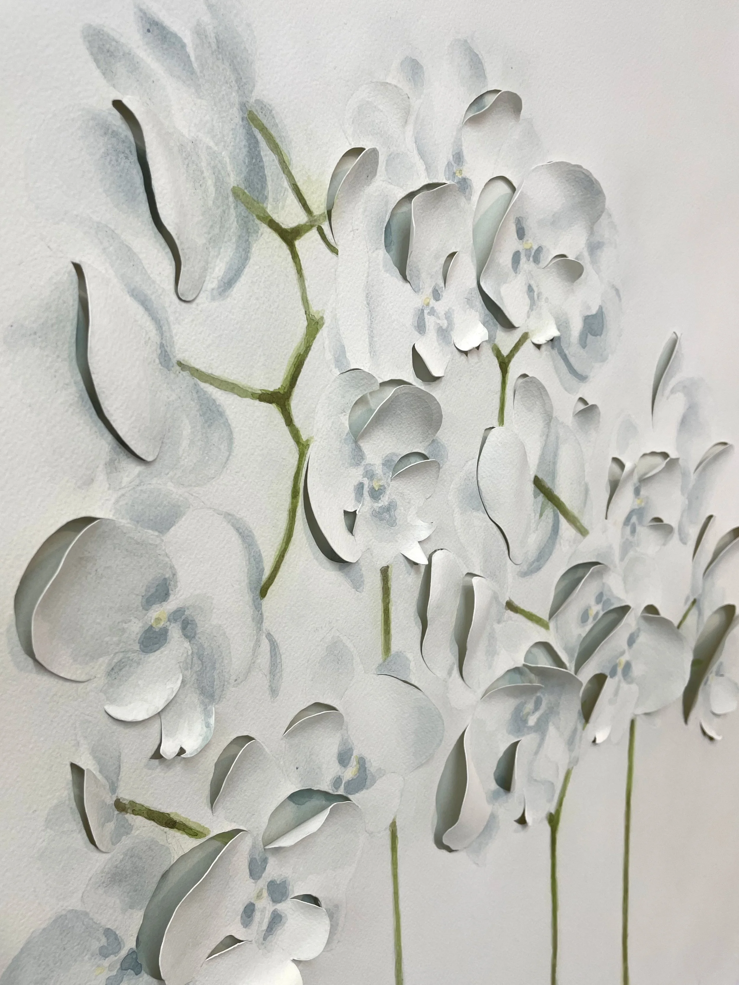 A Study of Orchids, 2025; Watercolor on shaped paper, 24 x 36 inches - detail