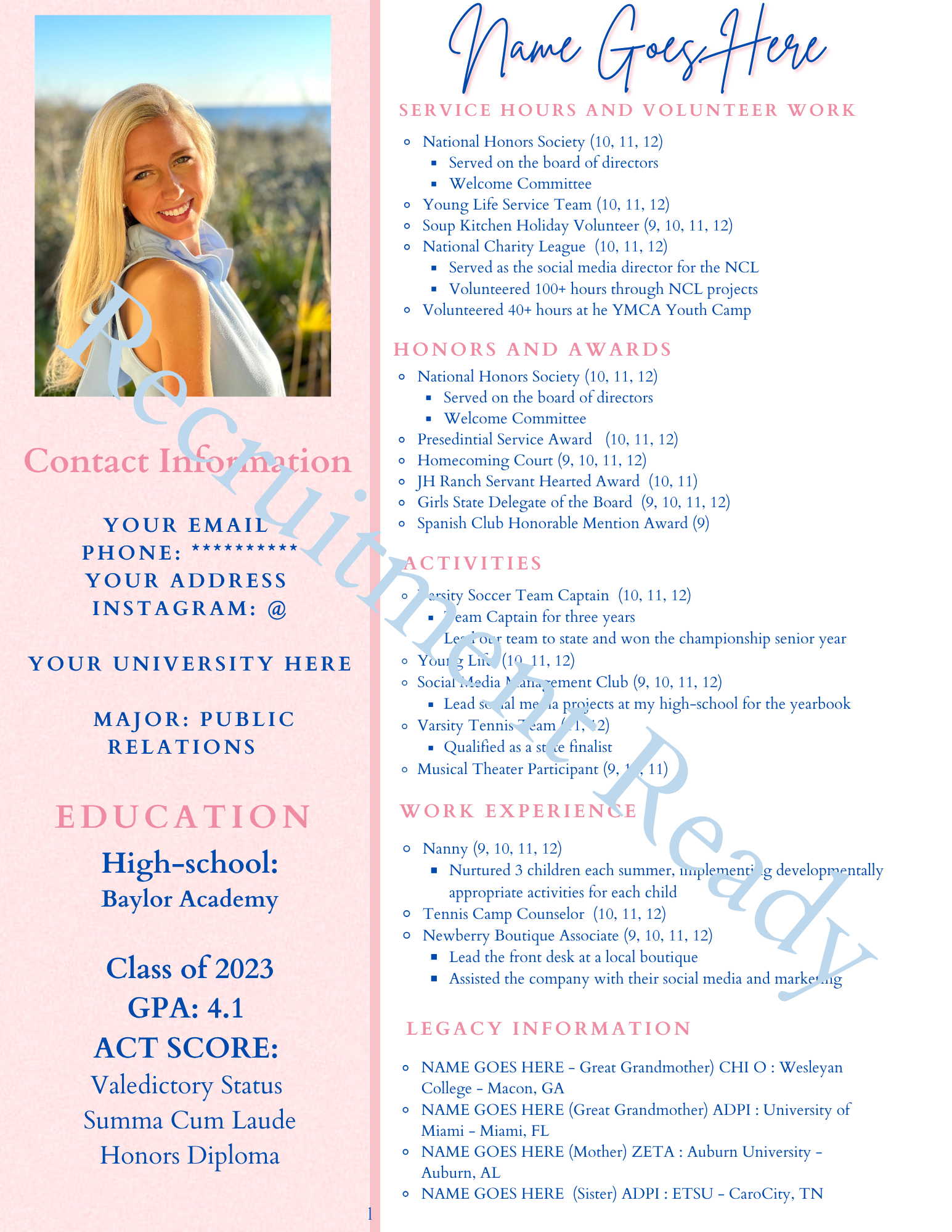 Social Resume & Cover Letter Template (Pink and Navy)
