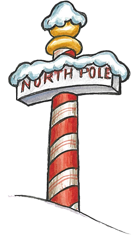 North Pole illustration from "Rasmoose the Christmas Moose" book (www.rasmoosethemoose.com)