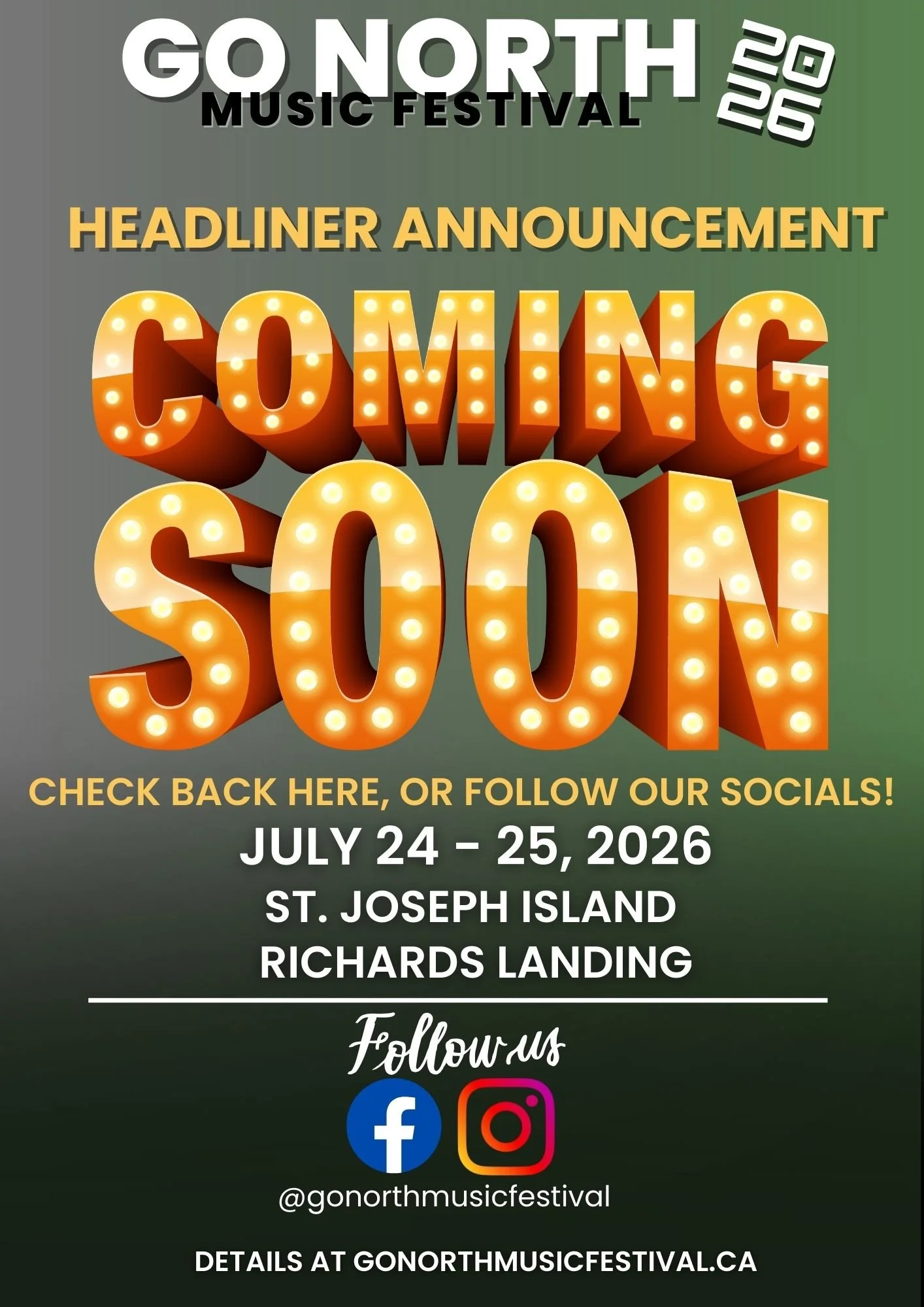 Text in lights Headliner announcement Coming Soon
