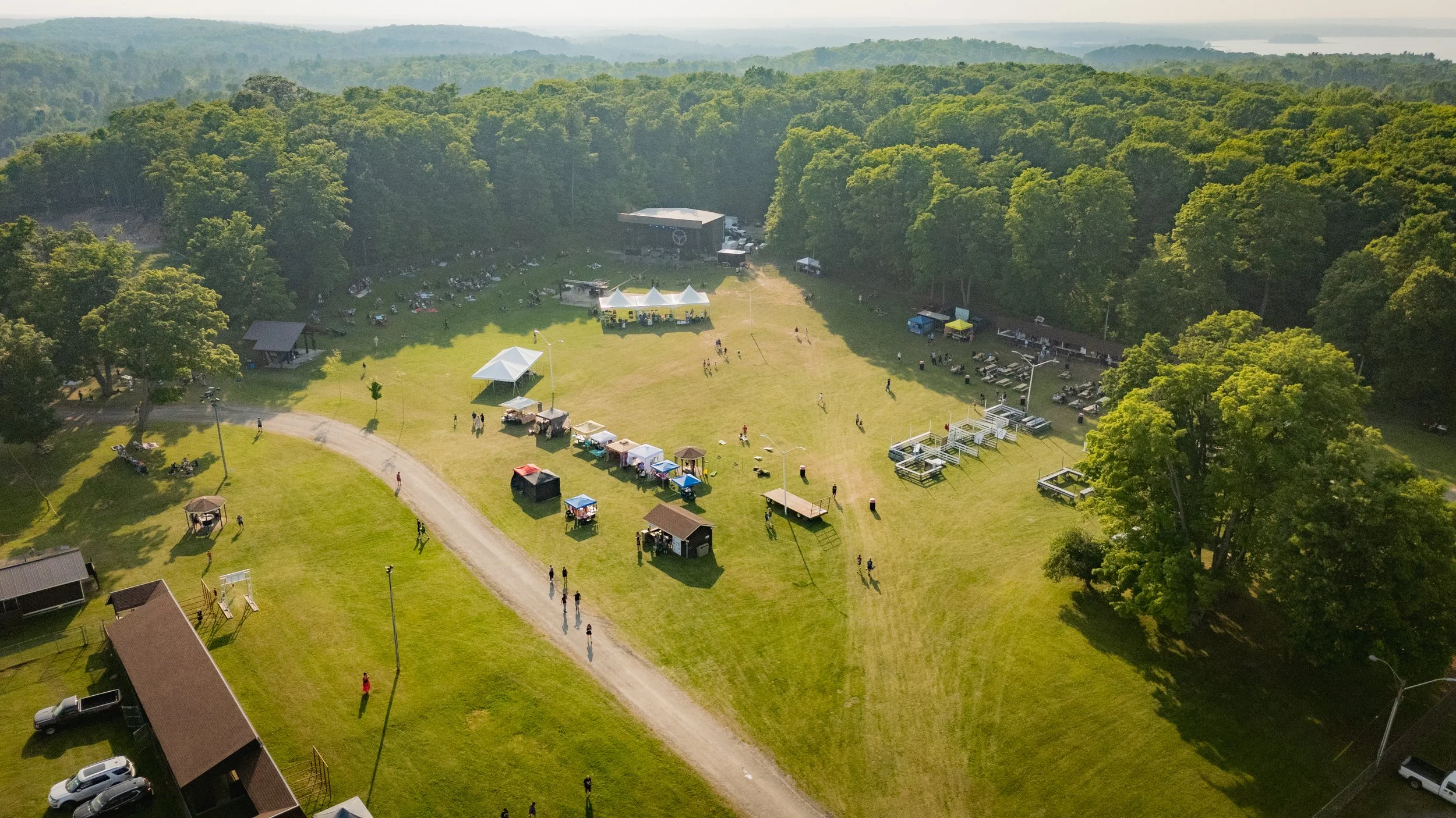 Overhead drone photo of concert grounds