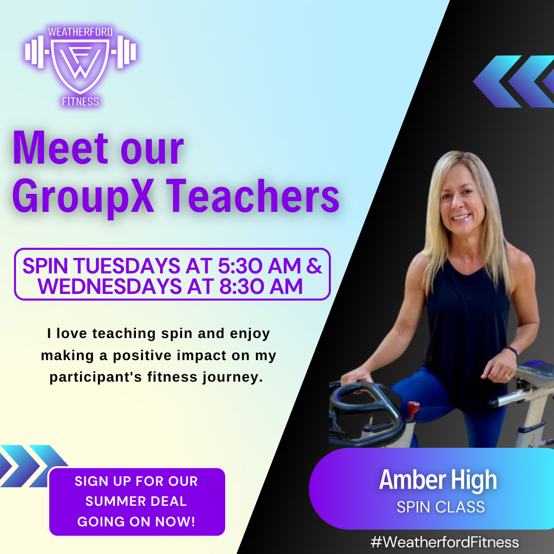 Meet Our GroupX Teacher - Amber High, Spin Class - social media graphic