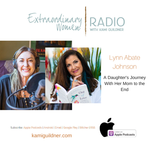 Photos of host Kami Guildner and Lynn with the heading and logo for Extraordinary Women Radio