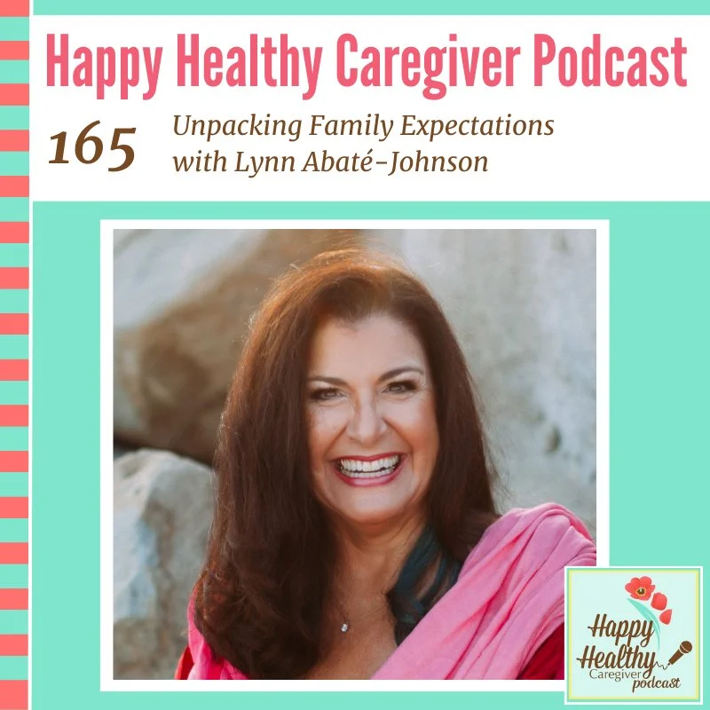 Smiling headshot photo of Lynn with the Happy Healthy Caregiver logo