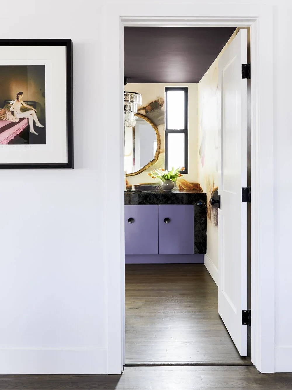 Black Lacquer Design Coastal Contemporary Powder Room