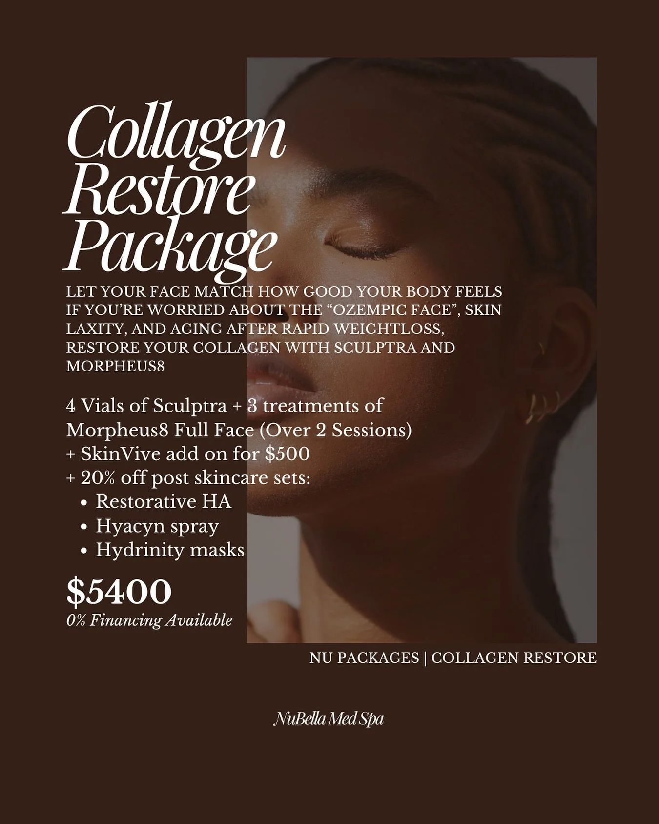 Turn back the clock naturally with our Collagen Restore Package, designed to rebuild, restore, and rejuvenate from within. Perfect for those concerned about “Ozempic face,” skin laxity, and visible signs of aging, this treatment plan comb
