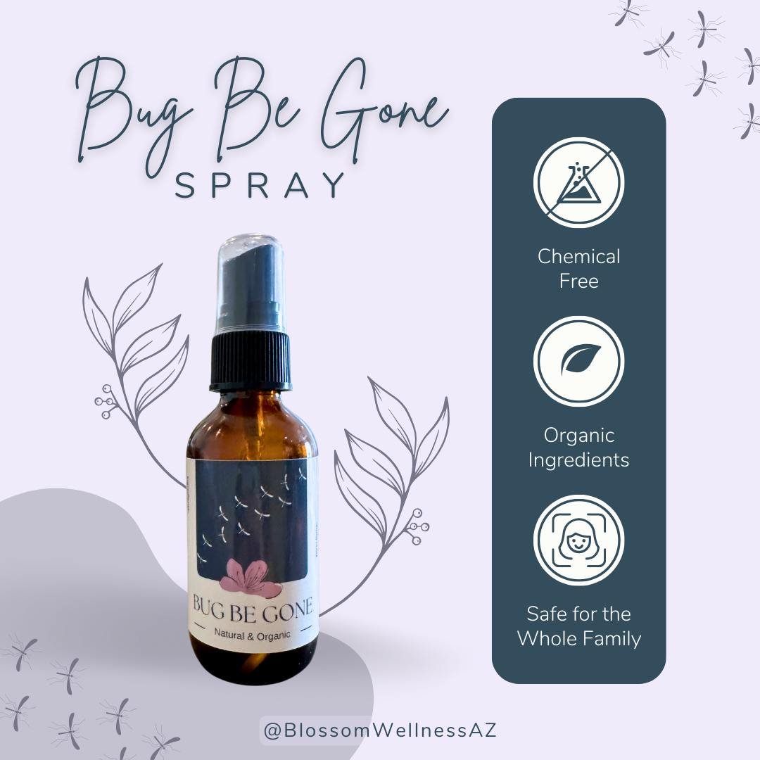 We have a new product available! Bug Be Gone is a natural bug spray formulated by Dr. Rittling. It's easy to apply and free from any harmful ingredients. You can purchase it at the office or by ordering online at www.blossomwellnessaz.com/shop. Let u