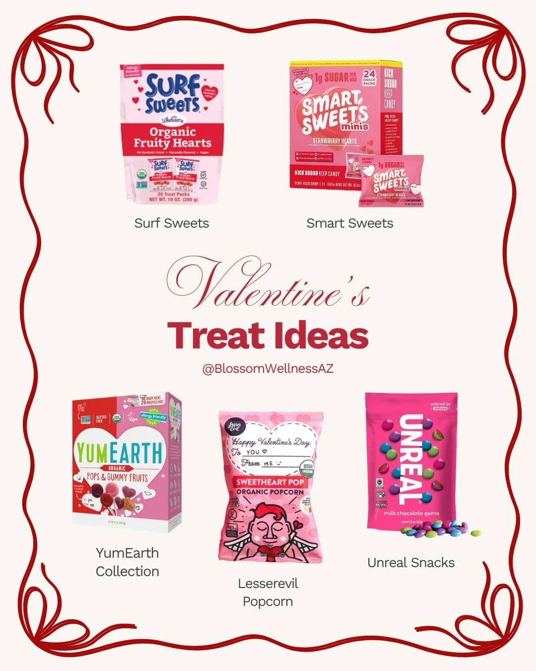 We&rsquo;ve gathered a few of our favorite Valentine treats made with simpler ingredients and no artificial dyes. There are so many options to choose from whether it's popcorn, fruity hearts, sour littles, or chocolate gems. YumEarth is also easy to 
