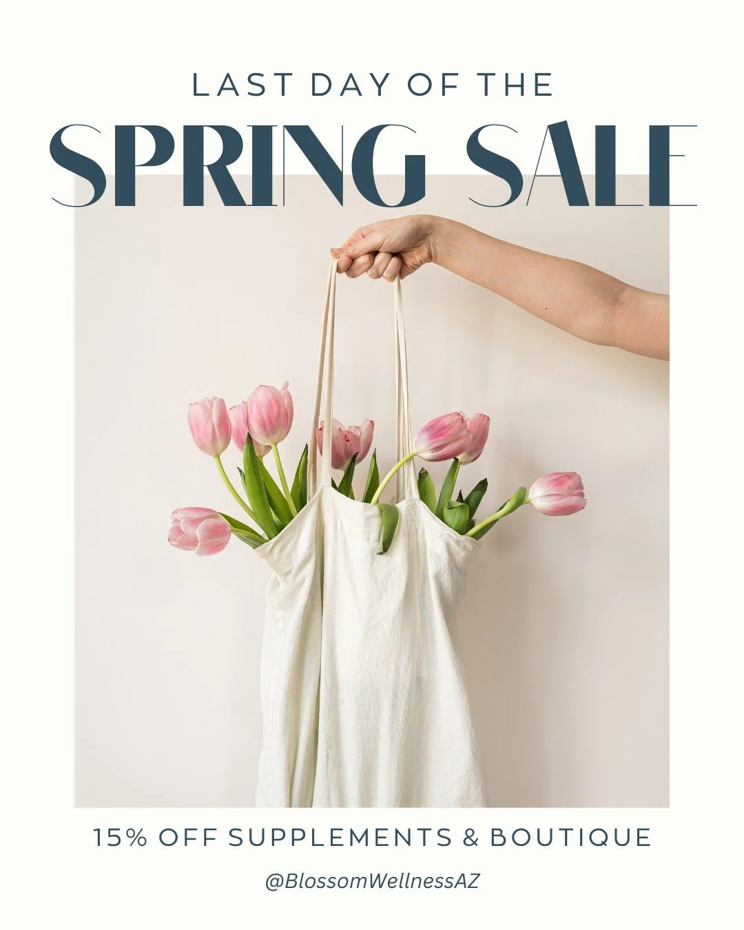 Don't miss out on the last day of Blossom's Spring Sale! Stop by the office, send us an email, or give us a call to place an order. Any purchases over $150 will receive a free Blossom tote bag as a bonus.