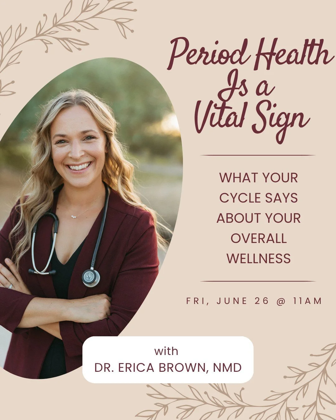 Your menstrual cycle is more than just a monthly event--it's a powerful indicator of your overall health!

Join @drericabrown_nmd in exploring how your cycle reflects hormone balance, stress, nutrition, and metabolic health, and how common period pat