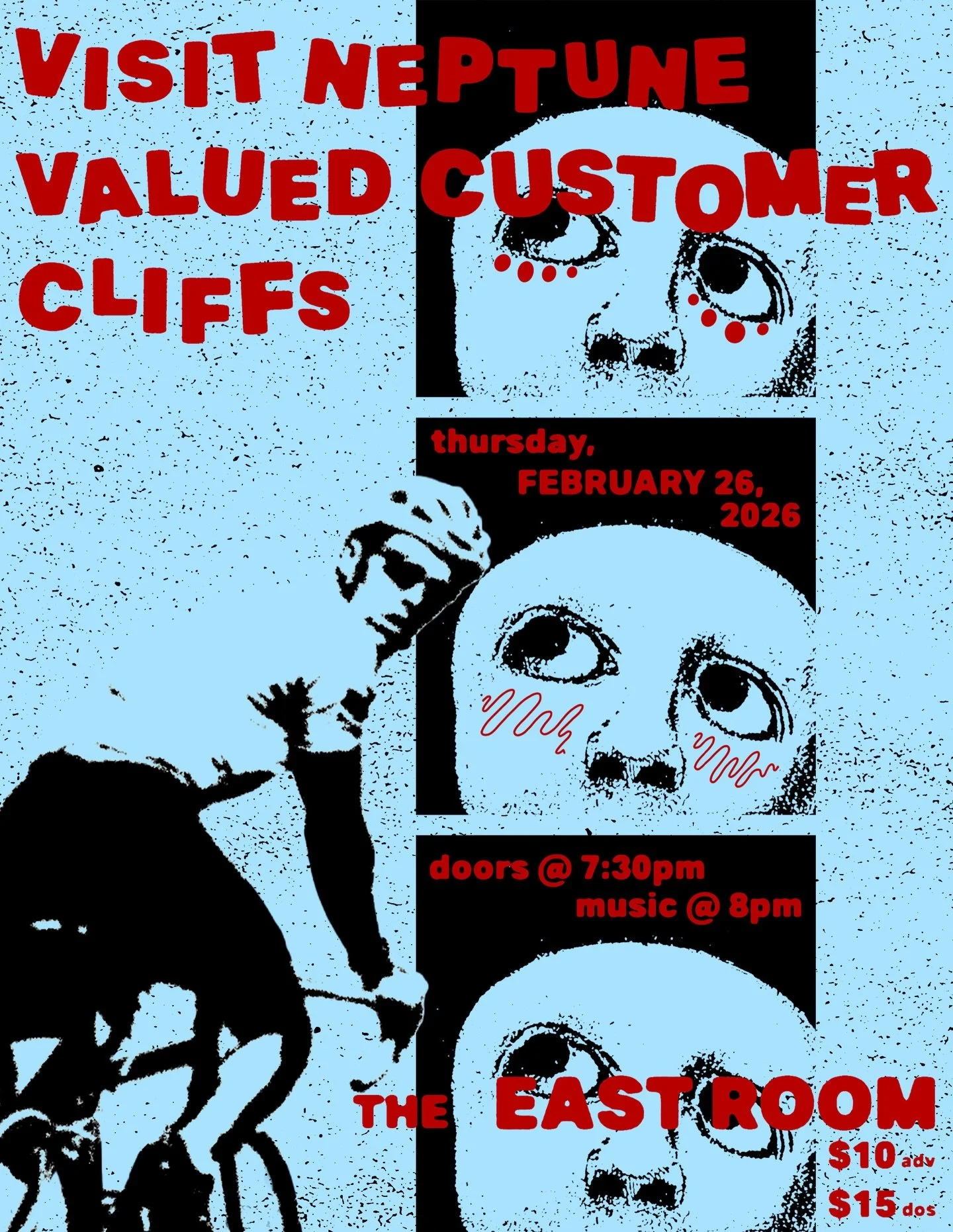 Our first show of the year is at The East Room next Thursday, Feb. 26 with our friends Valued Customer and Cliffs. Tix in bio.