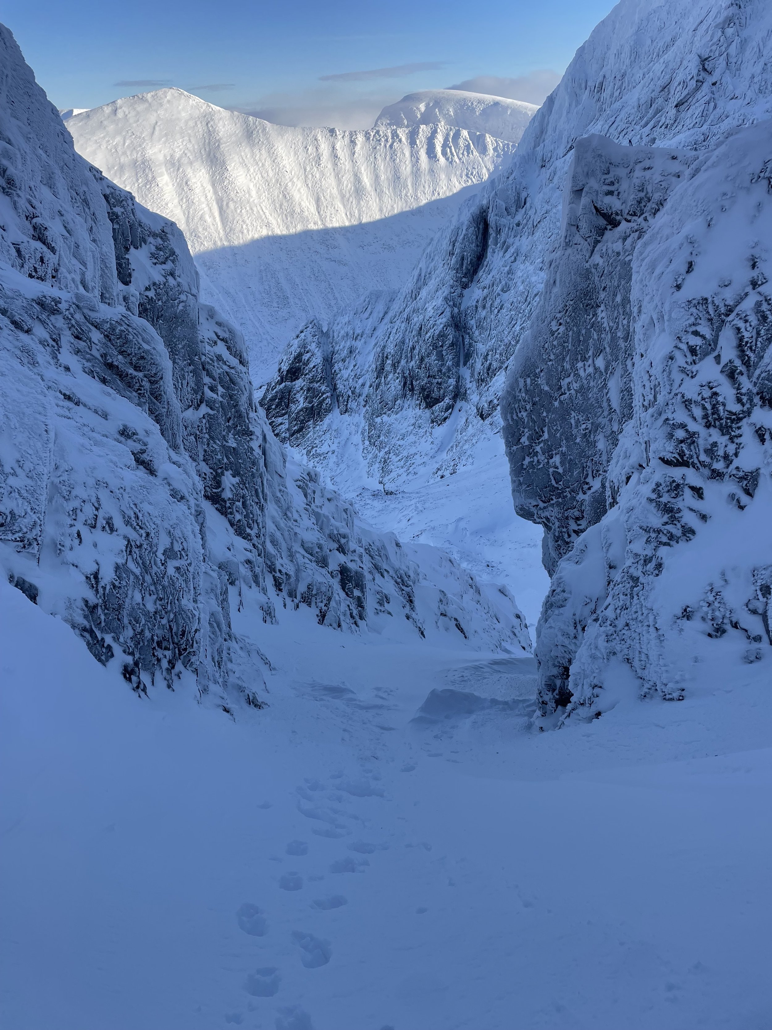 Winter gully in the Cairngorms in Scotland