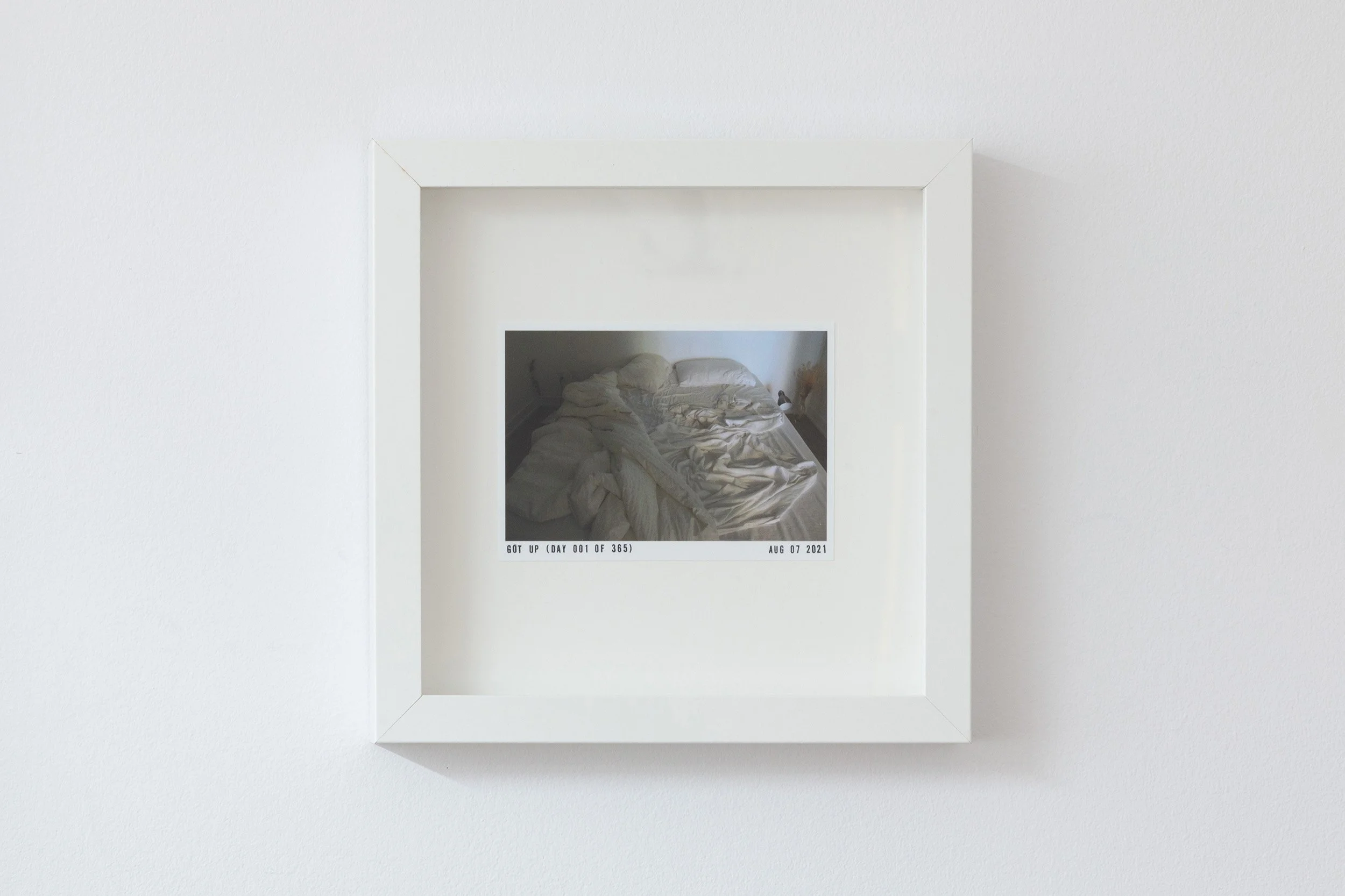 Ellen Bleiwas, "Got Up (Day 001 of 365)", 2021-2022, Inkjet print on Noritsu, ink. 3.5"x5", Edition of 50 + 1AP. Note: Additional dates between August 7 2021 - August 6 2022 available upon request.