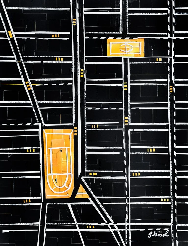 Map of streets with two basketball courts highlighted in yellow.
