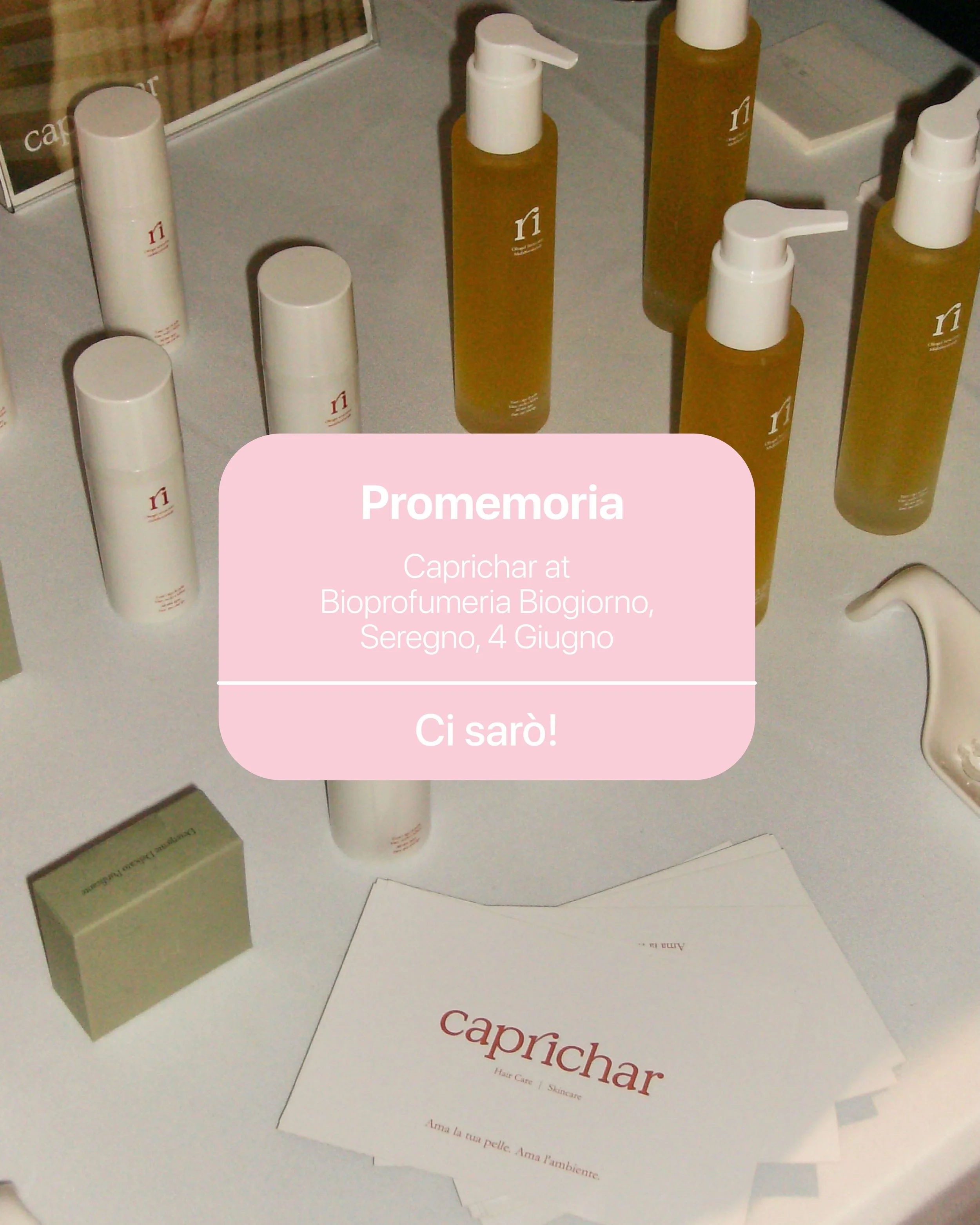 Daily reminder📝

Il 4 Giugno Caprichar sar&agrave; ospite della Bioprofumeria Biogiorno a Seregno (MB).

Vi aspettiamo! 🫶

#caprichar #caprichartour #capricharnature
#sustainability #madeinitaly