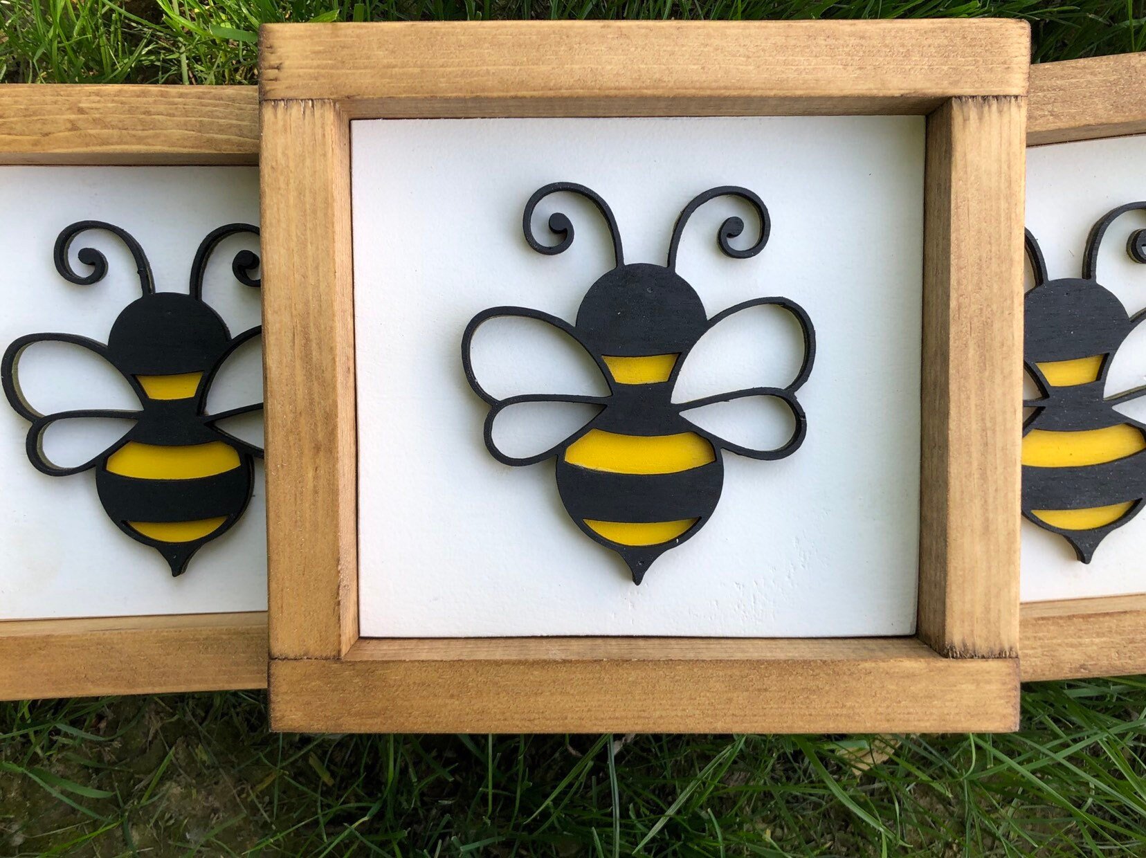 Bumble Bee Wood Signs. Farmhouse Decor. Tiered Tray Decor. 