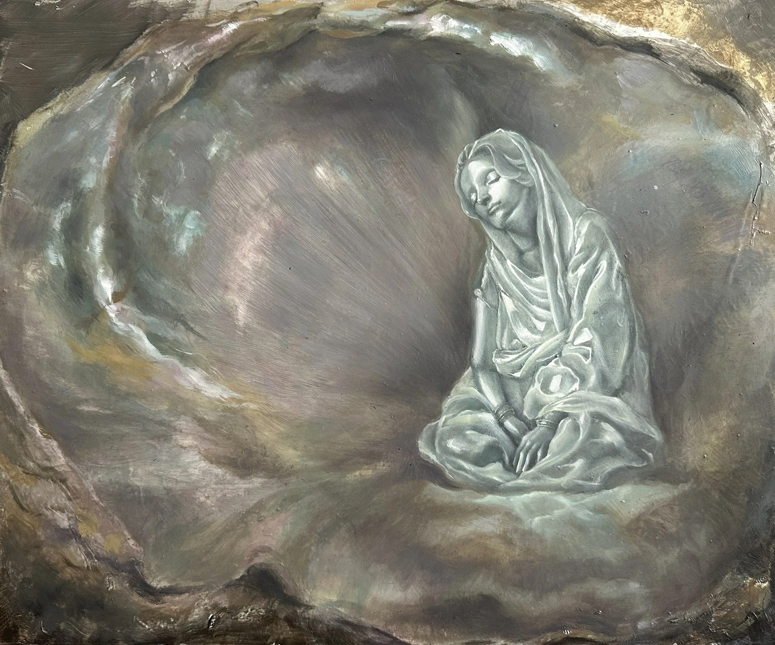 Anandamayi Ma, Oil on wood, 17"x14" (2026)
