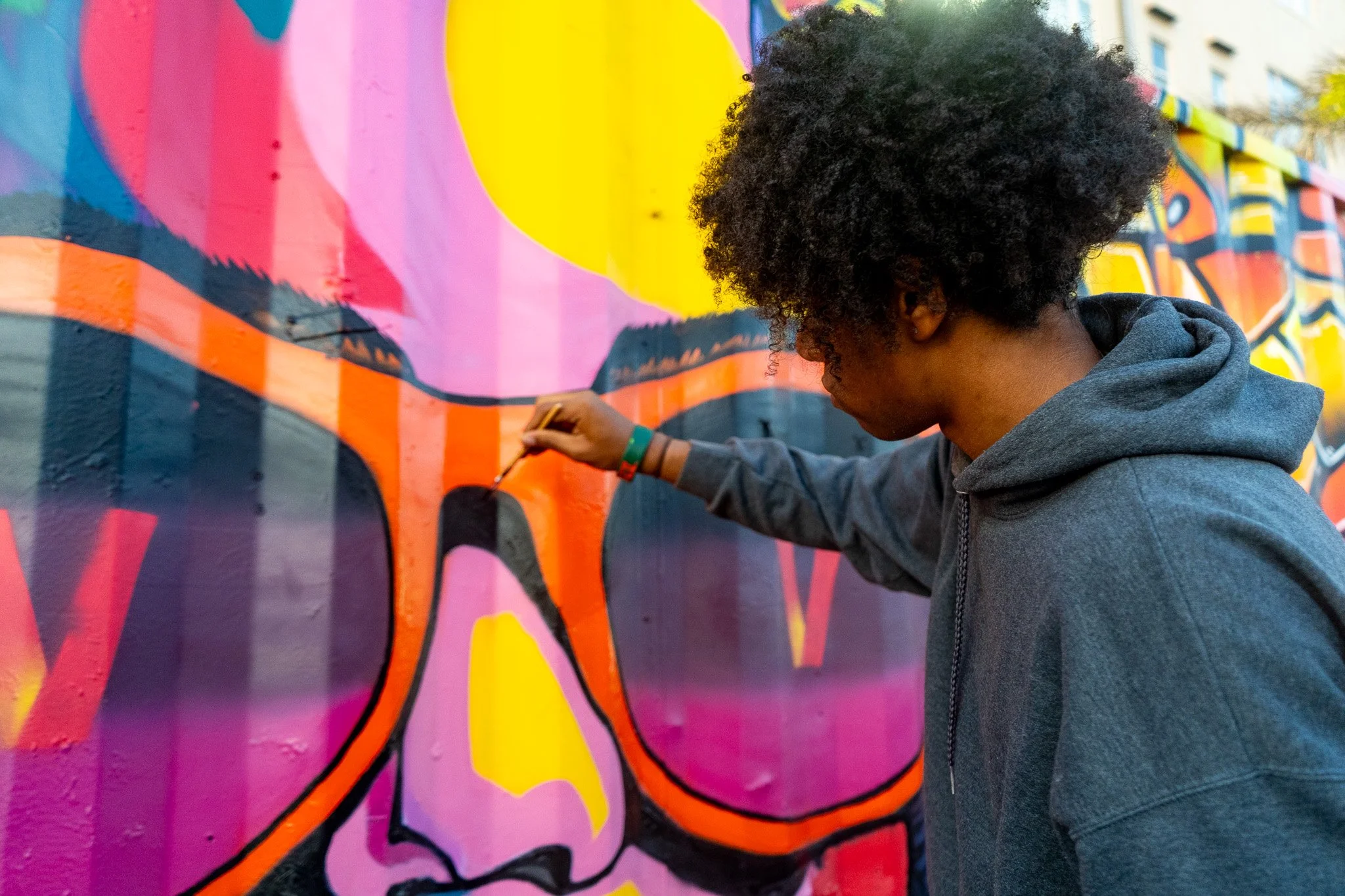 HIVE 2024 A cocktail art and culinary village in Wynwood Miami Art Week Live painting a Mural Container for Verizon Miami Art Week Art Basel Mural with Roc Sol Dee Perez and Miss Lushy with Project Roadmap Murals at The Wynwood Marketplace with DJ Fr