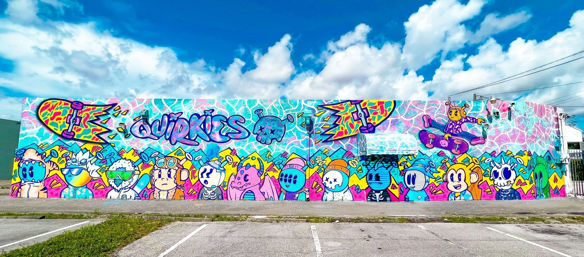 Quirkies Mural in Wynwood Miami Allapattah painted by Miami Muralist Roc Sol from Project Roadmap Murals for Web3 NFT Community Mural Art Basel Miami Art Week Wynwood Murals