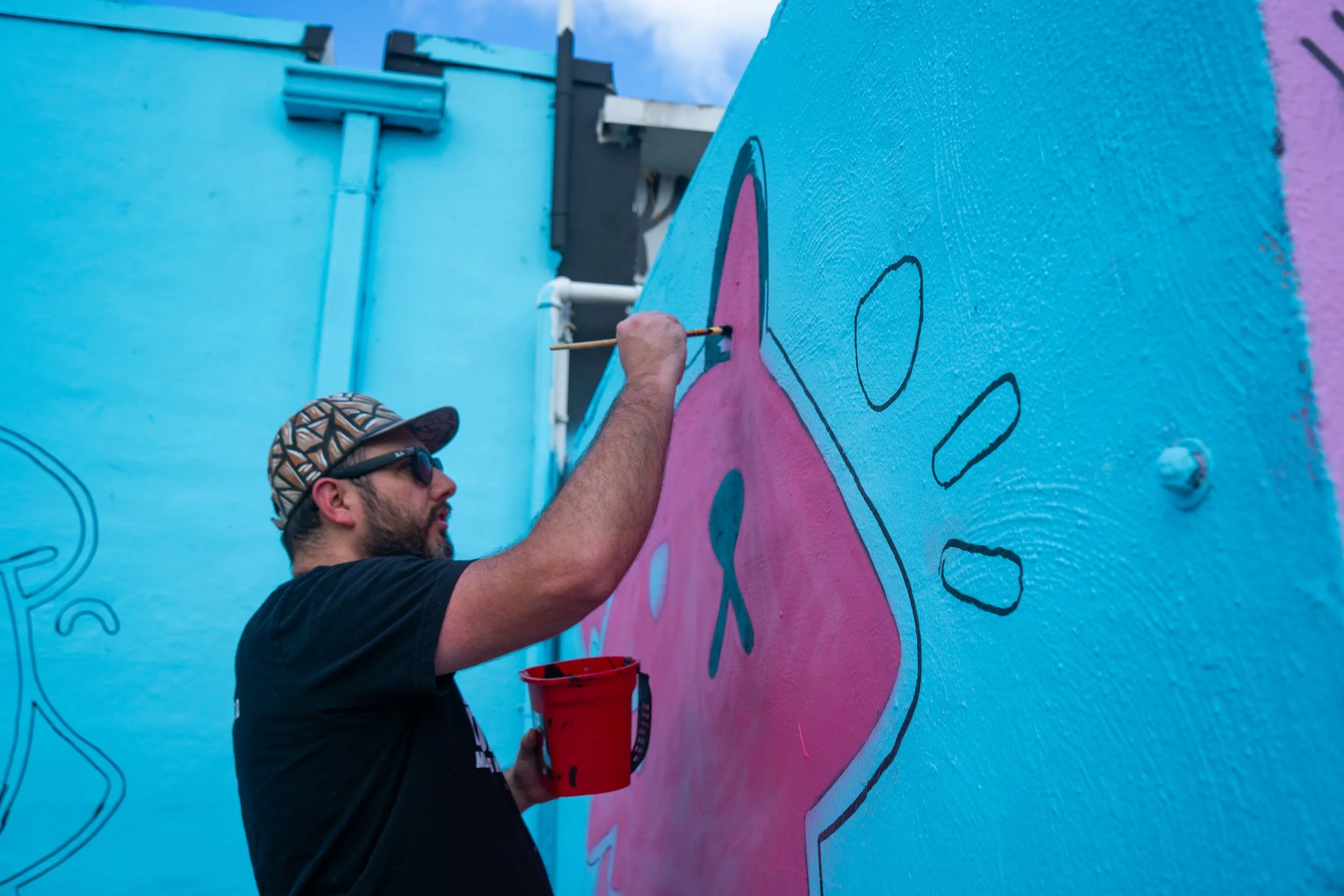Doodles Mural - White Walls Mural - Miami Wynwood Midtown Miami Murals - Painted by Roc Sol and Dee Perez from Project Roadmap Murals - Wynwood Walls - Wynwood Mural - Miami Murals - Doodles NFT Mural - Pharrell Williams - Blondie White Walls App