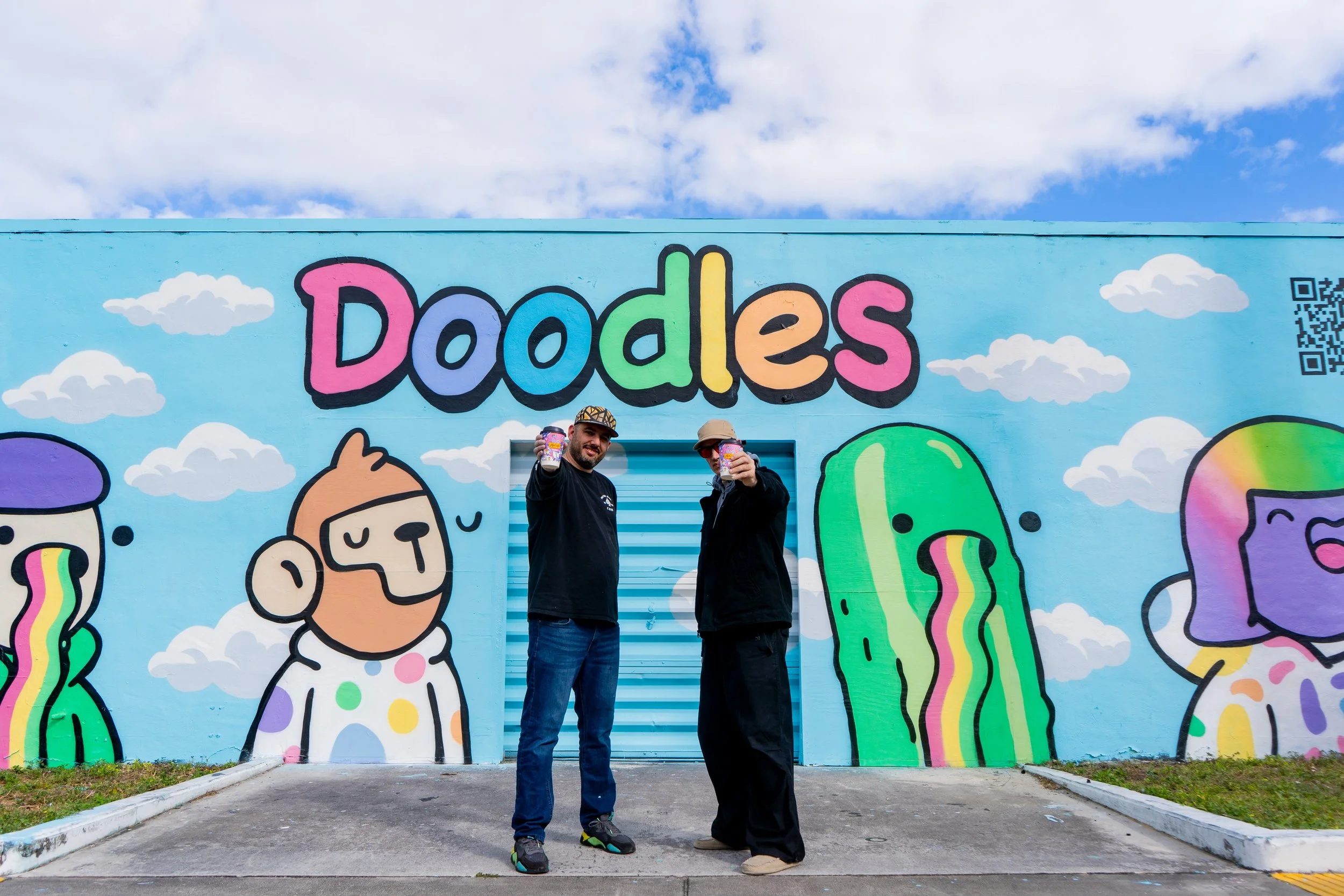 Doodles Mural - White Walls Mural - Miami Wynwood Midtown Miami Murals - Painted by Roc Sol and Dee Perez from Project Roadmap Murals - Wynwood Walls - Wynwood Mural - Miami Murals - Doodles NFT Mural - Pharrell Williams - Street Art - Public Art -