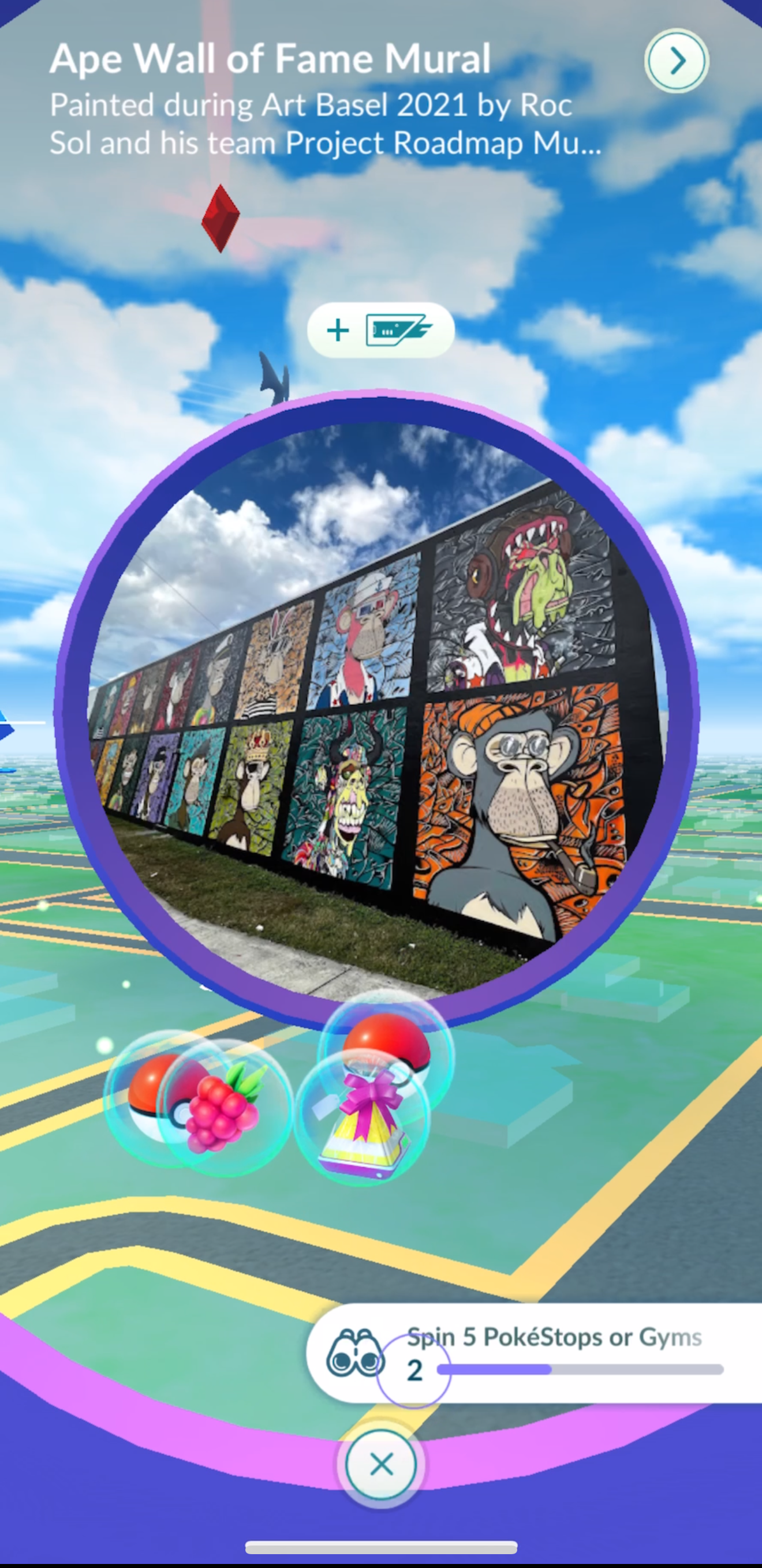 Bored Ape Wall of Fame Mural in Miami by Roc Sol Wynwood Allapattah - BAYC Mural in Miami - Bored Ape PokemonGO Pokestop