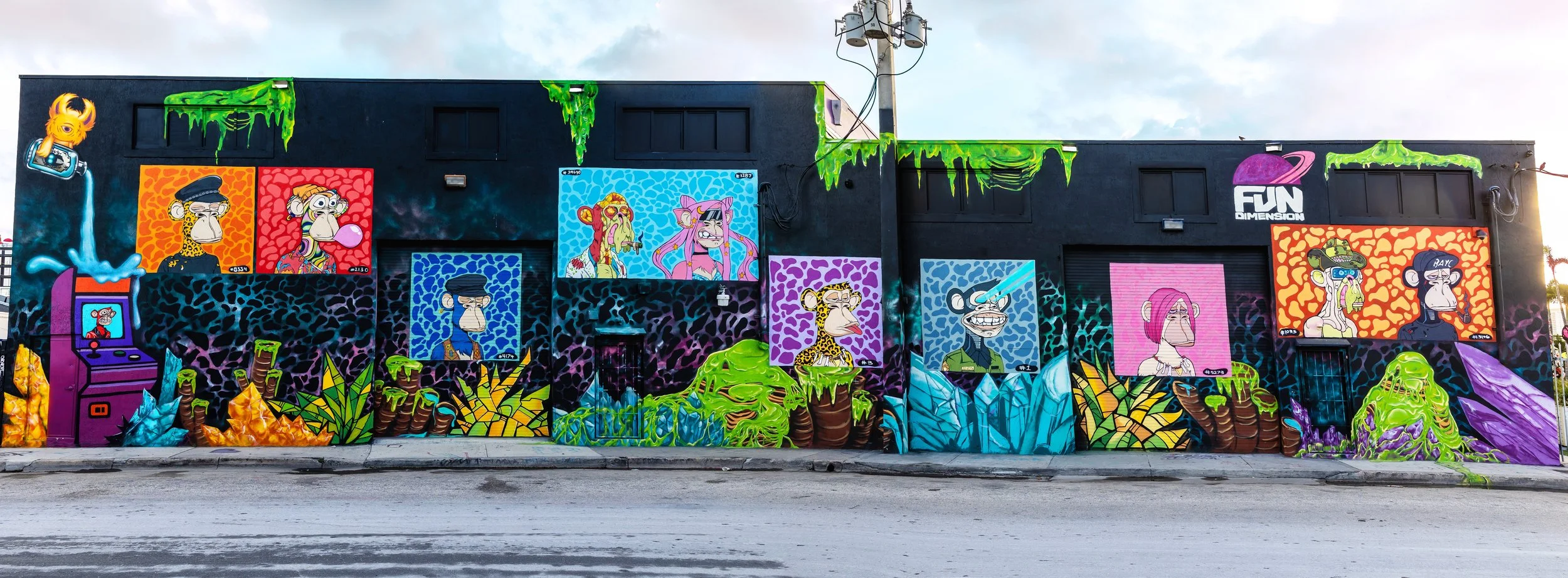 Otherblock Bored Ape Mural at Fun Dimension Mural in Wynwood - L.A and Miami Mural Collaboration - by Roc Sol Project Roadmap Space Dust Swickie Peter Fang Dee Perez Ariel Co-Exist Creative Albert Gonzalez and Vic The Viper  - Murals by Project Roadm